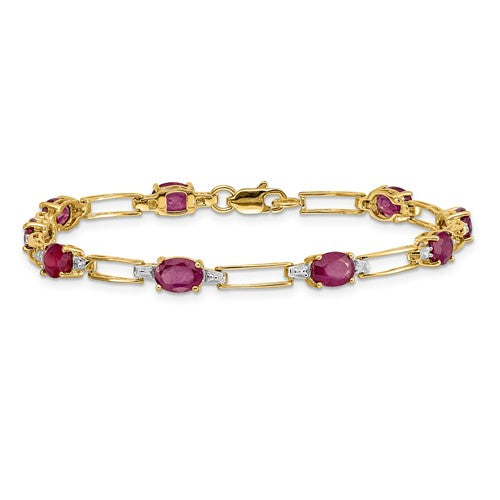 14K Yellow Gold Ruby & Diamond Bracelet for Women - Elegant Jewelry Gift for Anniversary, Wedding & Special Occasions