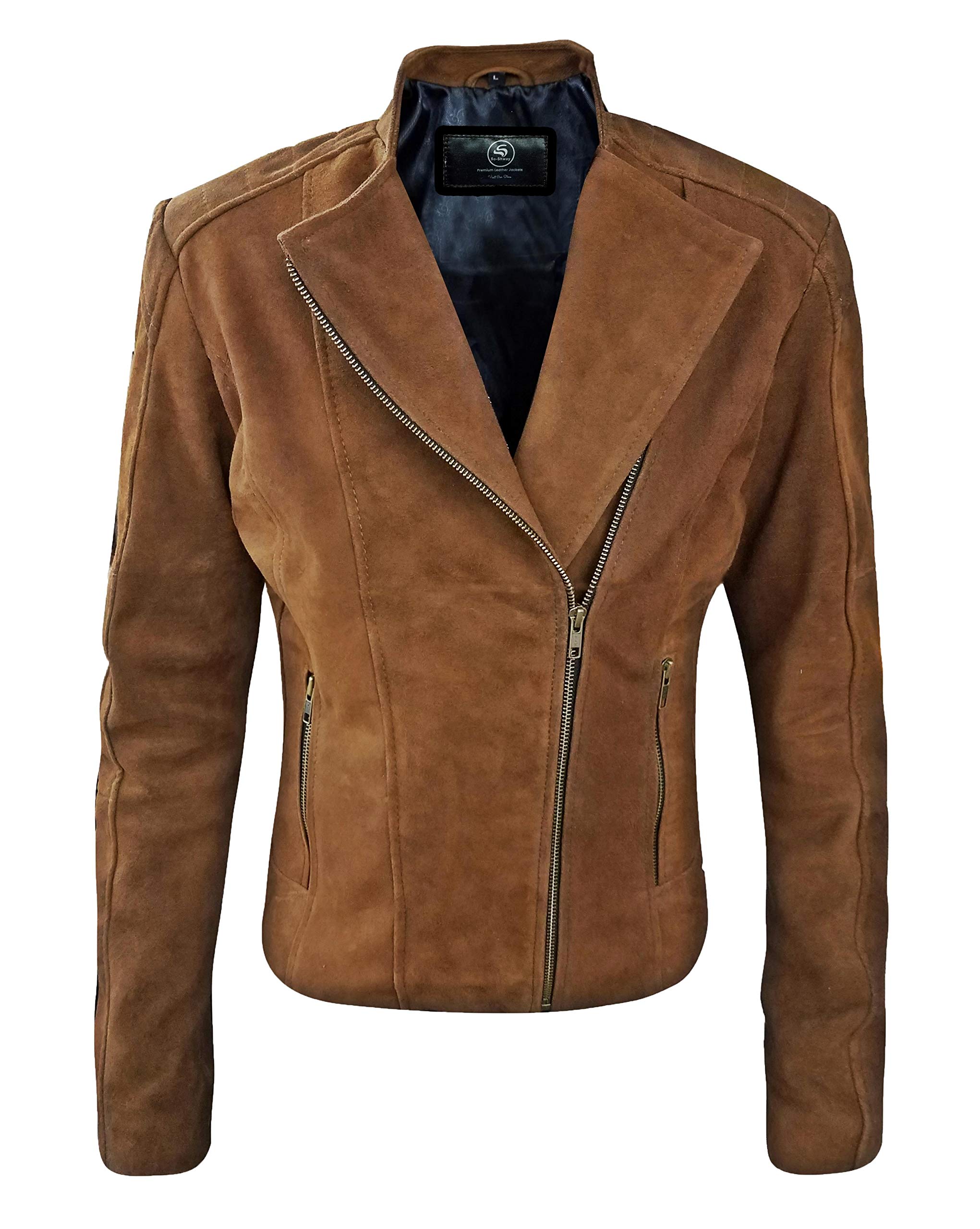 Women's Suede Moto Jacket - Genuine Leather Biker Jacket for Women - Stylish Outerwear for Casual & Night Out