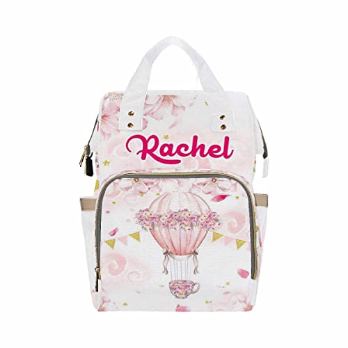 Custom Flower Hot Air Balloon Diaper Backpack - Personalized Baby Nappy Bag for Mom, Fashion Shoulder Bag for Girls & Boys, School Travel Daypack | Perfect for Parenting, Daycare, Family Outings & Vacation Trips