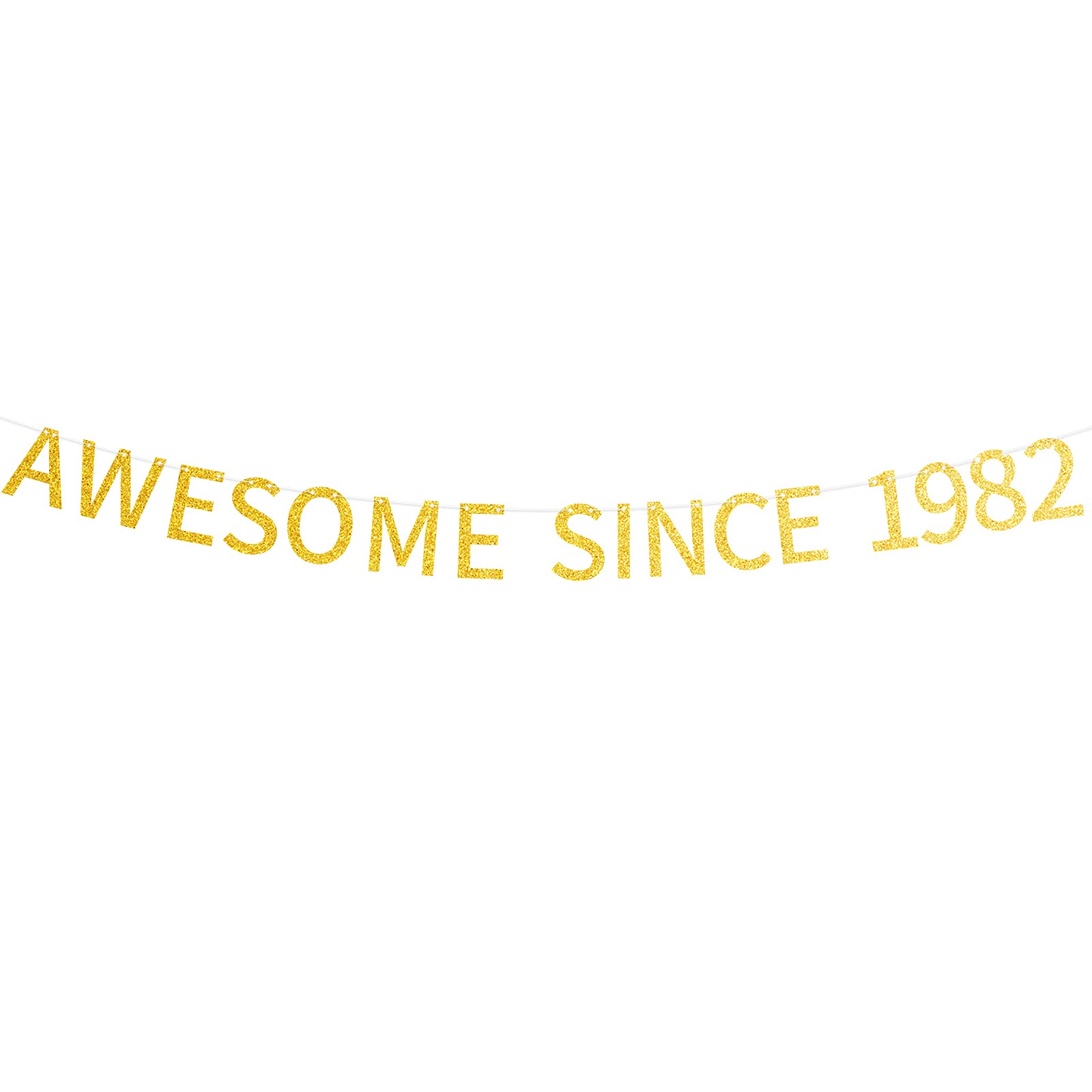 Happy 43rd Birthday Banner - Gold Glitter Pre-Strung Party Decoration Since 1982 for Men & Women - Perfect for Birthday Parties, Anniversaries & Celebrations