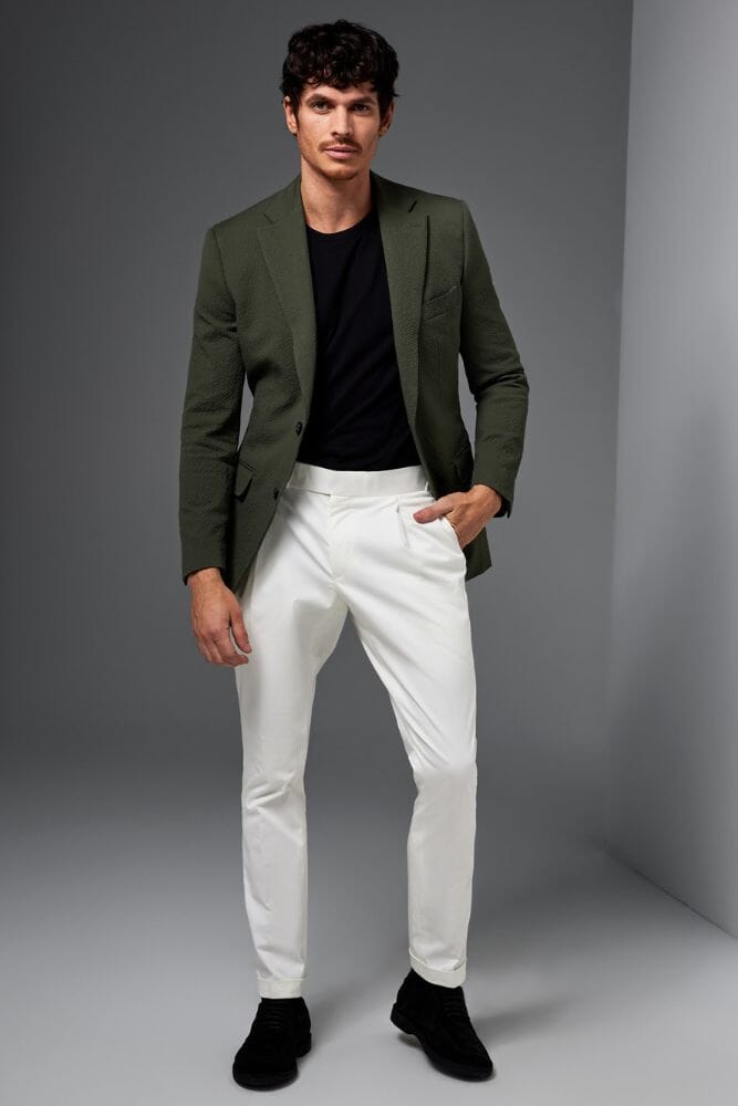 Greyson Jacket - Olive Green Seersucker Lightweight Water-Resistant Windbreaker for Men | Perfect for Outdoor Hiking, Travel & Casual Wear