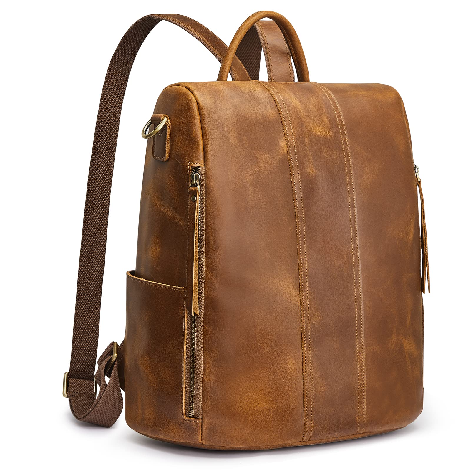 S-ZONE Genuine Leather Backpack for Women - Vintage Anti-Theft Laptop Bag with Shoulder Strap - Perfect for College, Travel & Everyday Use
