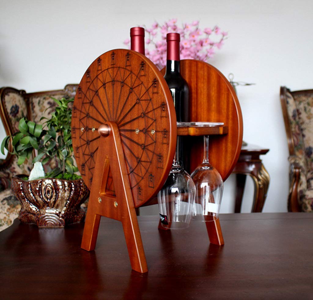 Ferris Wheel Wine Rack - Handcrafted Wooden Wine Shelf for 6 Bottles | Unique Countertop Wine Storage & Home Bar Decor | Perfect Gift for Wine Lovers (Kitchen, Dining Room, Bar Decor)