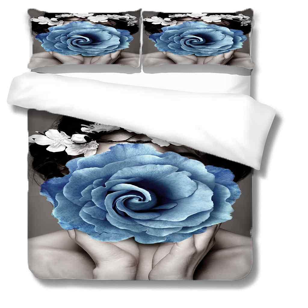 Queen Size Duvet Cover Set 90x90 Inches - Modern Blue Floral Design, Soft Microfiber Bedding with Zipper Closure & Corner Ties, Includes 2 Pillow Shams | Perfect for Master Bedroom, Guest Room & Cozy Home Decor