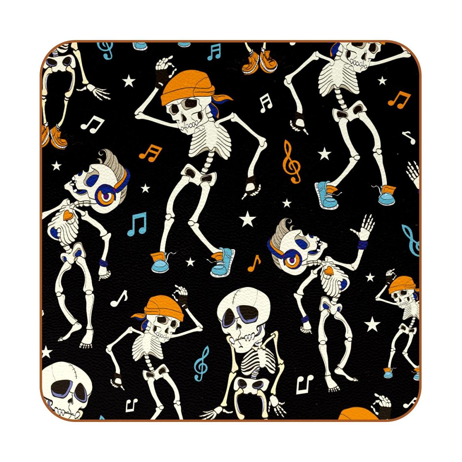 6-Piece Halloween Dancing Skeletons Coasters Set - Heat-Resistant Drink Coasters for Tables, Cup Insulation & Home Decor - Perfect for Halloween Parties, Dining Tables & Furniture Protection