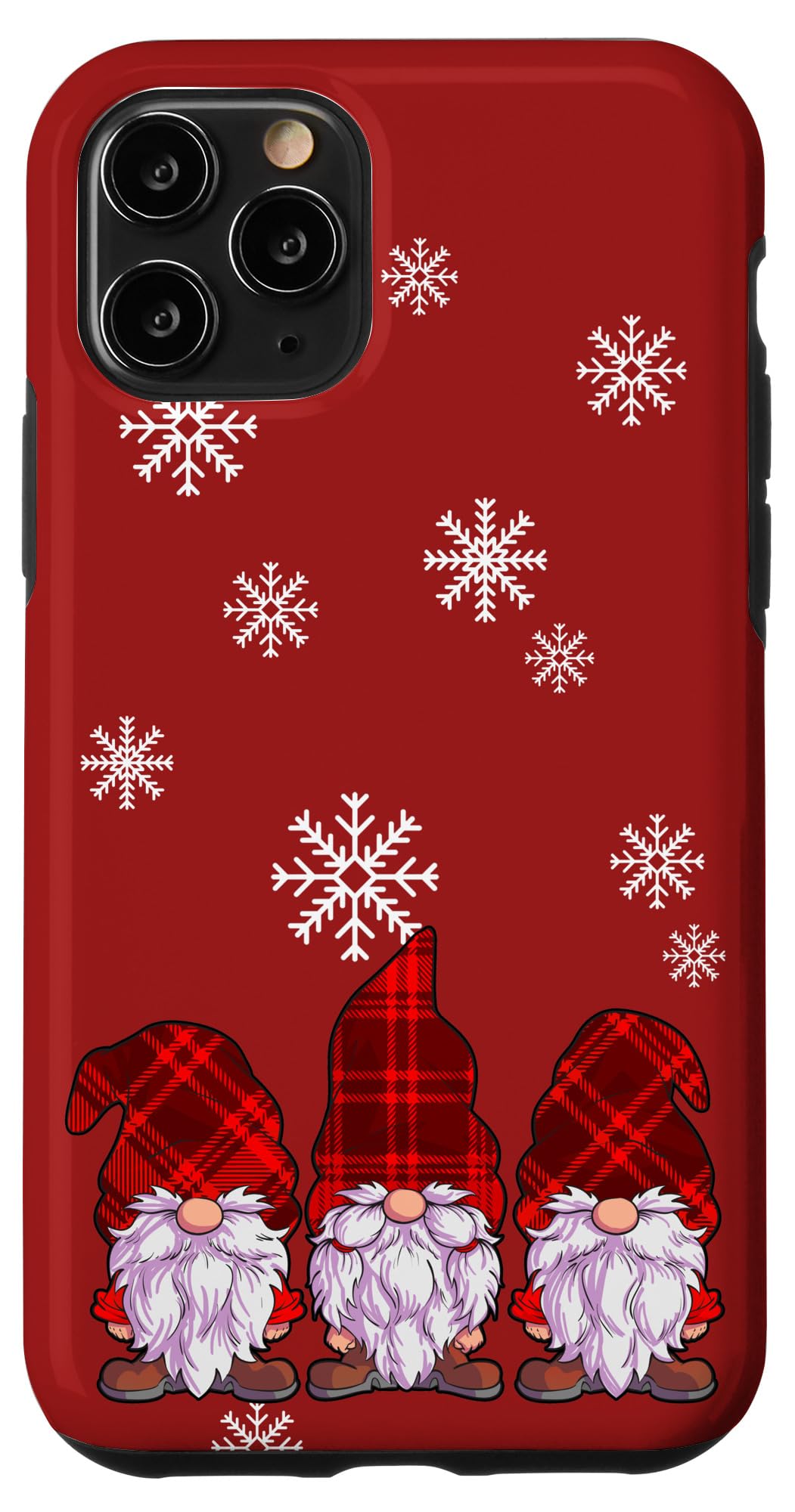 iPhone 11 Pro Case - Festive Christmas Design with Red Buffalo Plaid & Three Gnomes Snow Pattern - Perfect Holiday Gift & Winter Protection for Your Phone