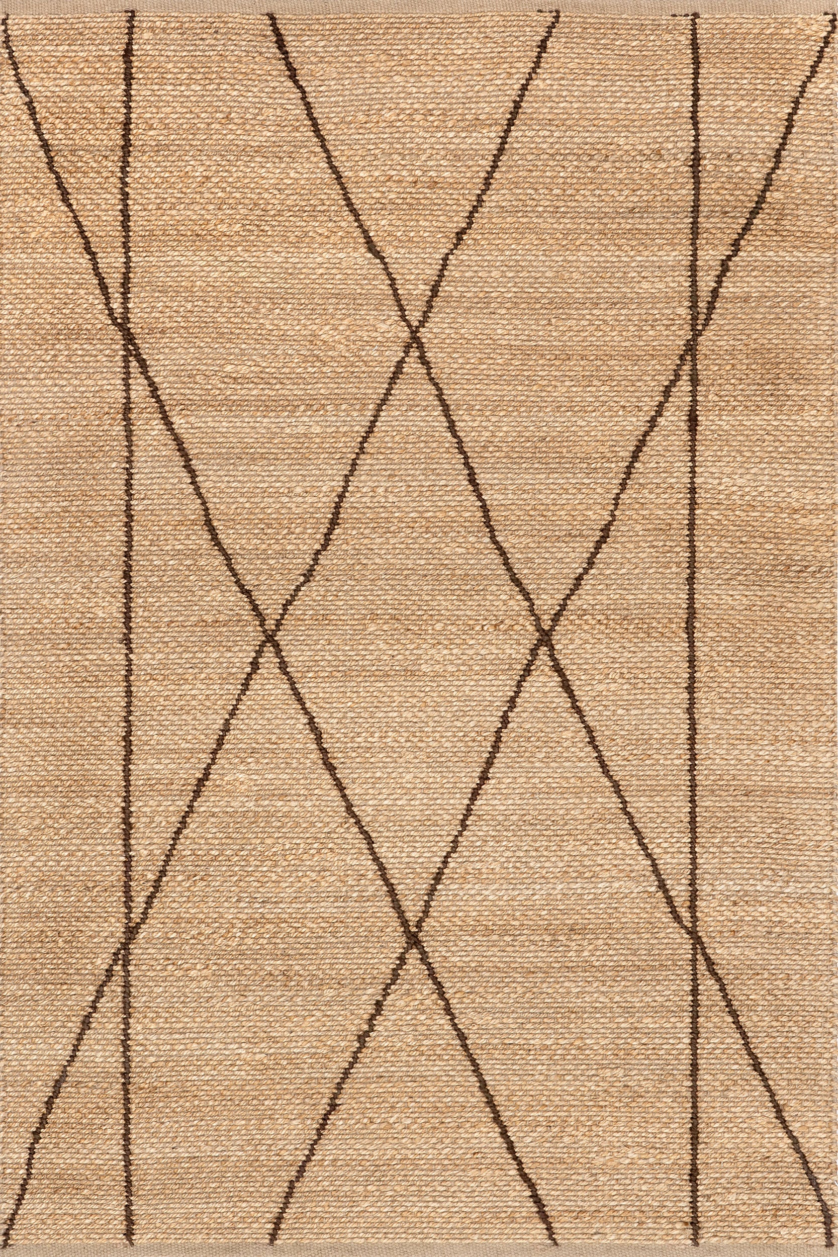 Augusta Abstract Lined Jute Rug - Natural Fiber Bohemian Style Area Rug for Living Room, Bedroom & Home Decor