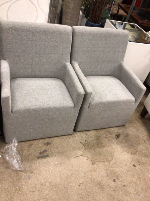 Pair of Modern Grey Fabric Armchairs with Casters - Stylish Living Room Seating for Home Office & Lounge Comfort