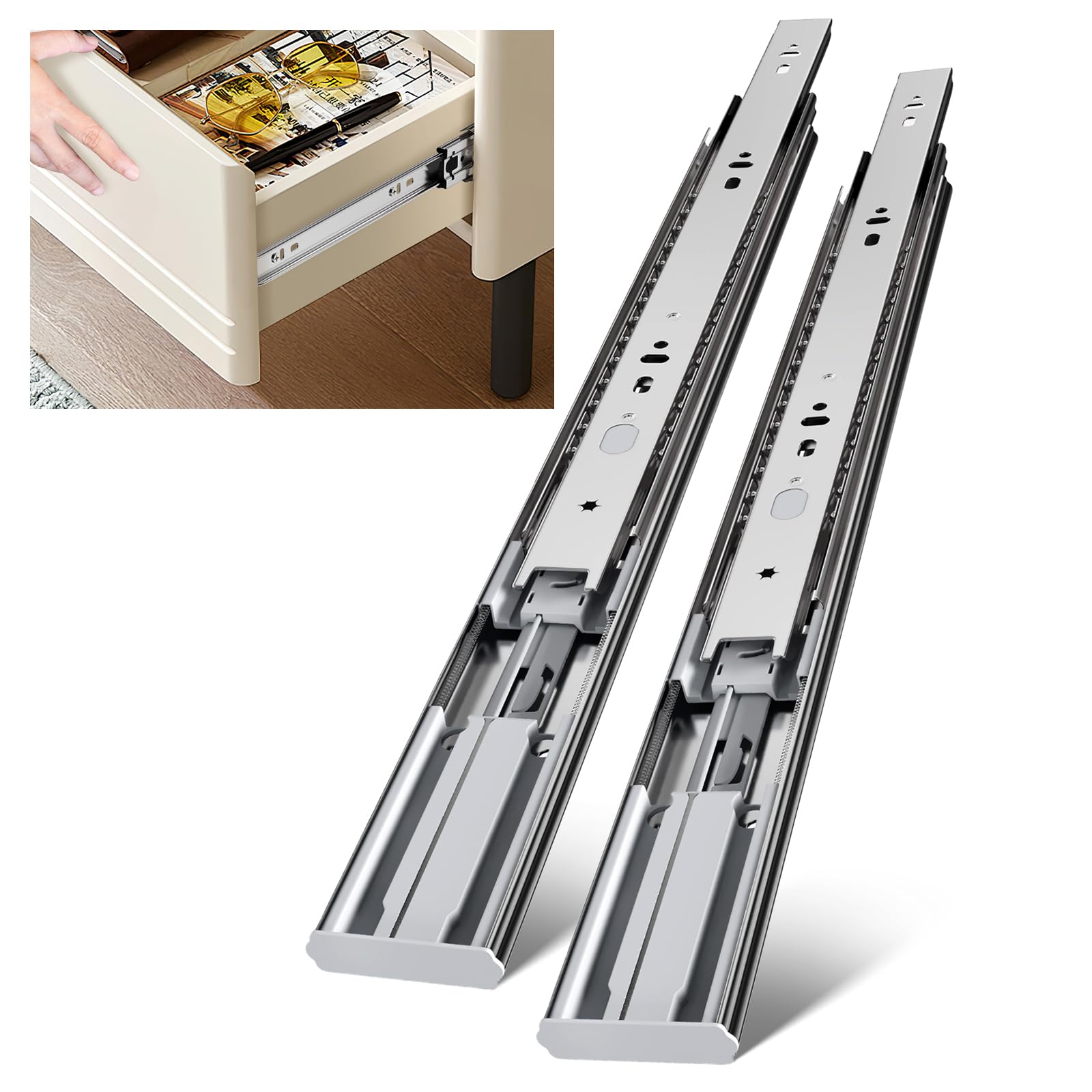 LONTAN 10-Pair 22-Inch Soft Close Drawer Slides - Heavy Duty Ball Bearing Cabinet Rails with Full Extension & 100 LB Capacity - Perfect for Kitchen Cabinets, Office Furniture & DIY Storage Solutions