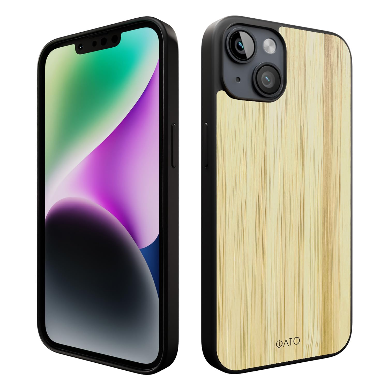 iATO Magnetic Wood Case for iPhone 14 - Shockproof Protective Cover with Real Bamboo Overlay | Magsafe & Wireless Charging Compatible | Elegant & Durable Design for Everyday Use & Business Professionals