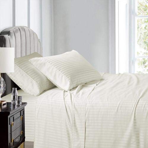 Luxury 600 Thread Count Striped Twin XL Sheet Set - Soft Ivory Bedding for Comfort & Style - Perfect for Guest Rooms, Dorms & Cozy Bedrooms