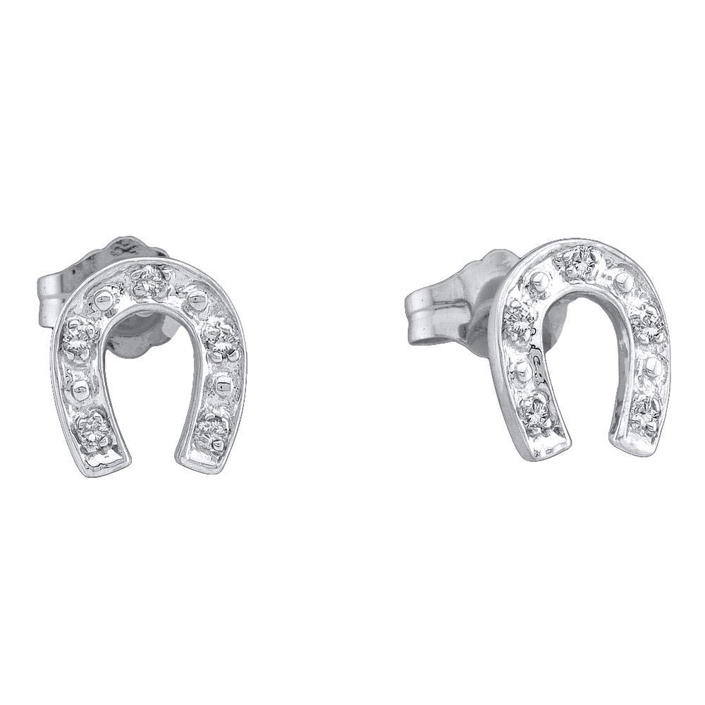 10K White Gold Women's Round Diamond Horseshoe Earrings - 1/20 Cttw Stud Earrings for Everyday Wear & Special Occasions | Dainty Jewelry Gift for Her