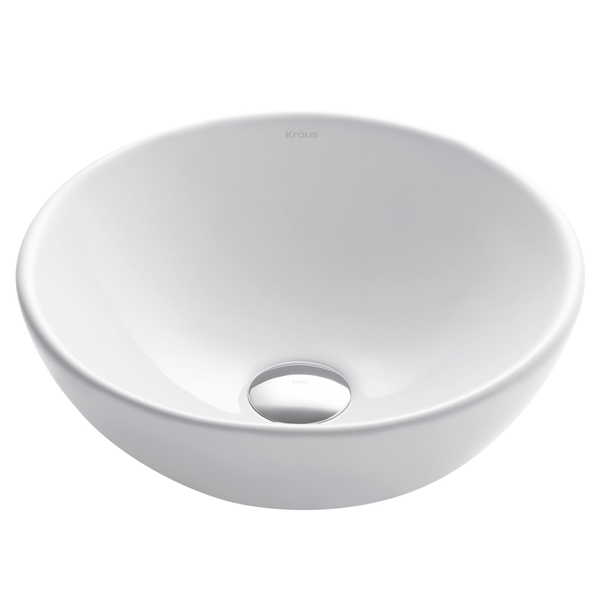 KRAUS Elavo 14-Inch Round White Porcelain Ceramic Vessel Bathroom Sink - Modern Above Counter Vanity Basin for Powder Room & Master Bath (Model KCV-341)