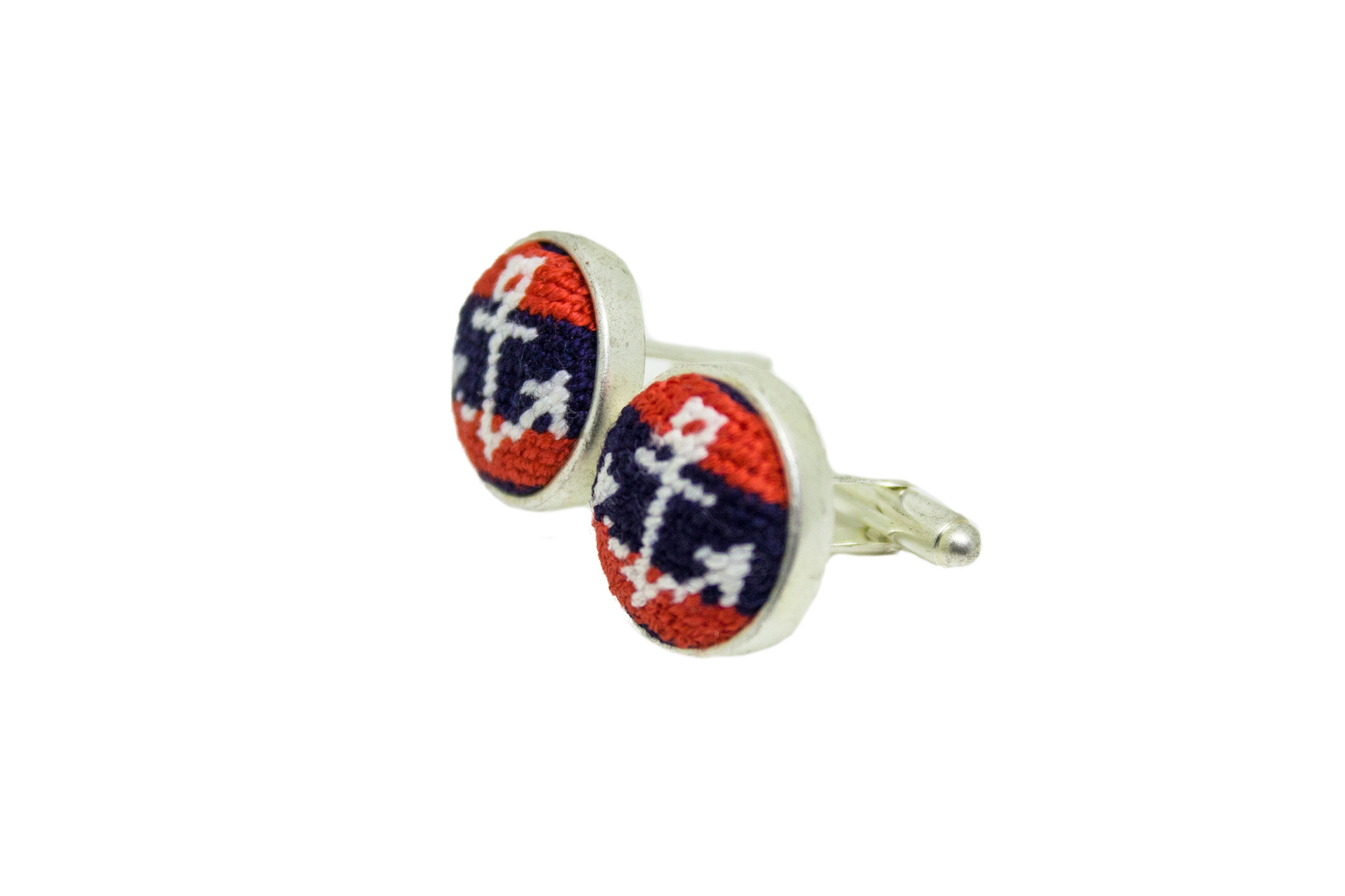 Premium Navy & Red Needlepoint Anchor Cufflinks for Men - Classic Nautical Style Dress Accessories for Weddings, Business & Formal Occasions