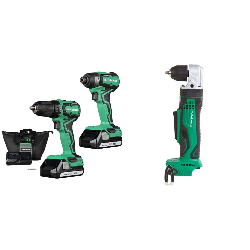Metabo HPT 18V Cordless Drill and Impact Driver Combo Kit with Right Angle Drill (Tool Only) - Perfect for DIY Projects, Home Repairs, and Professional Construction Work