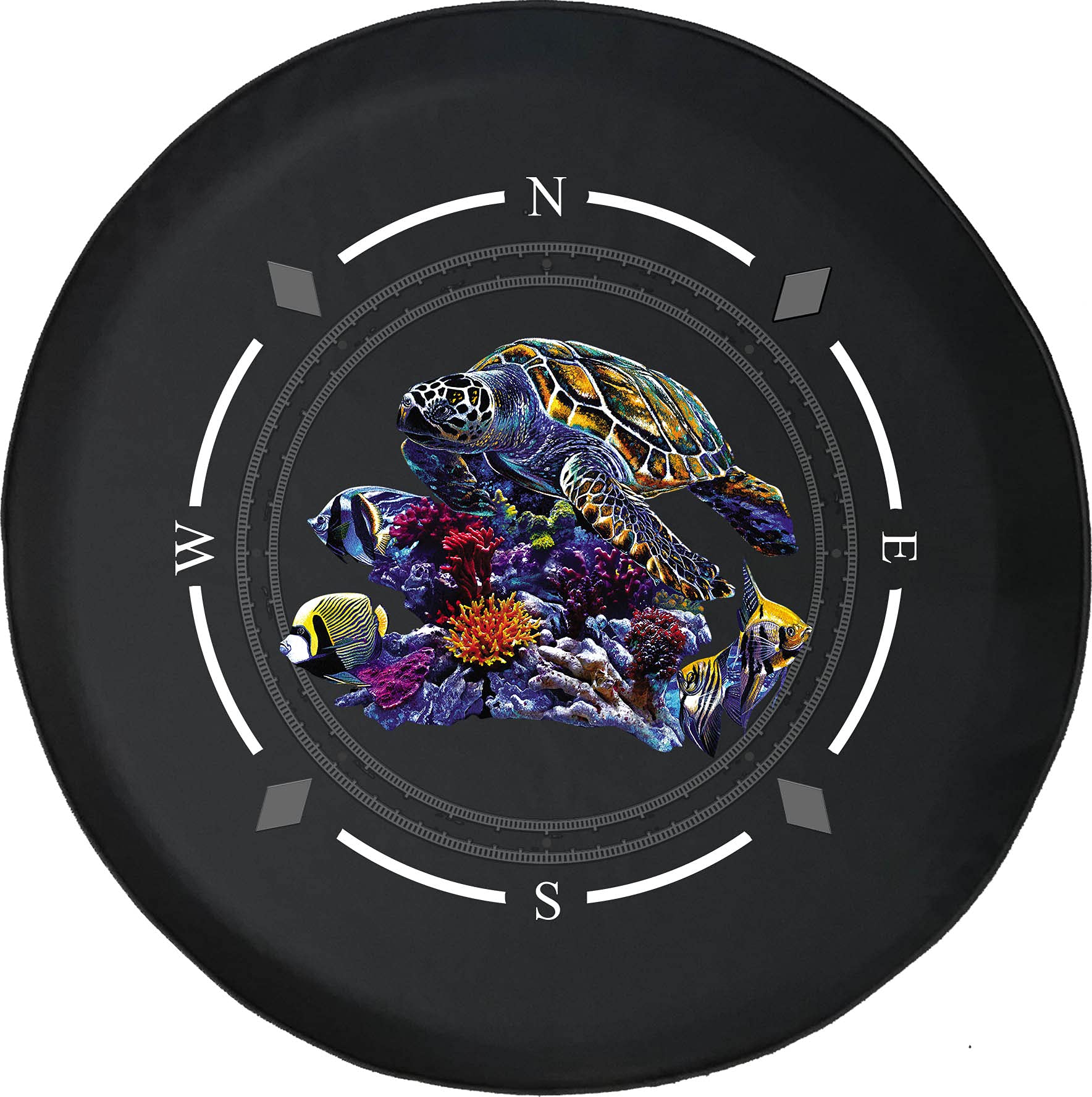 Premium Spare Tire Cover with Compass & Coral Reef Sea Turtles Design - Universal Fit for SUV, Trailer, RV, Truck & More - Waterproof & UV Resistant Wheel Protector for Outdoor Adventures & Road Trips