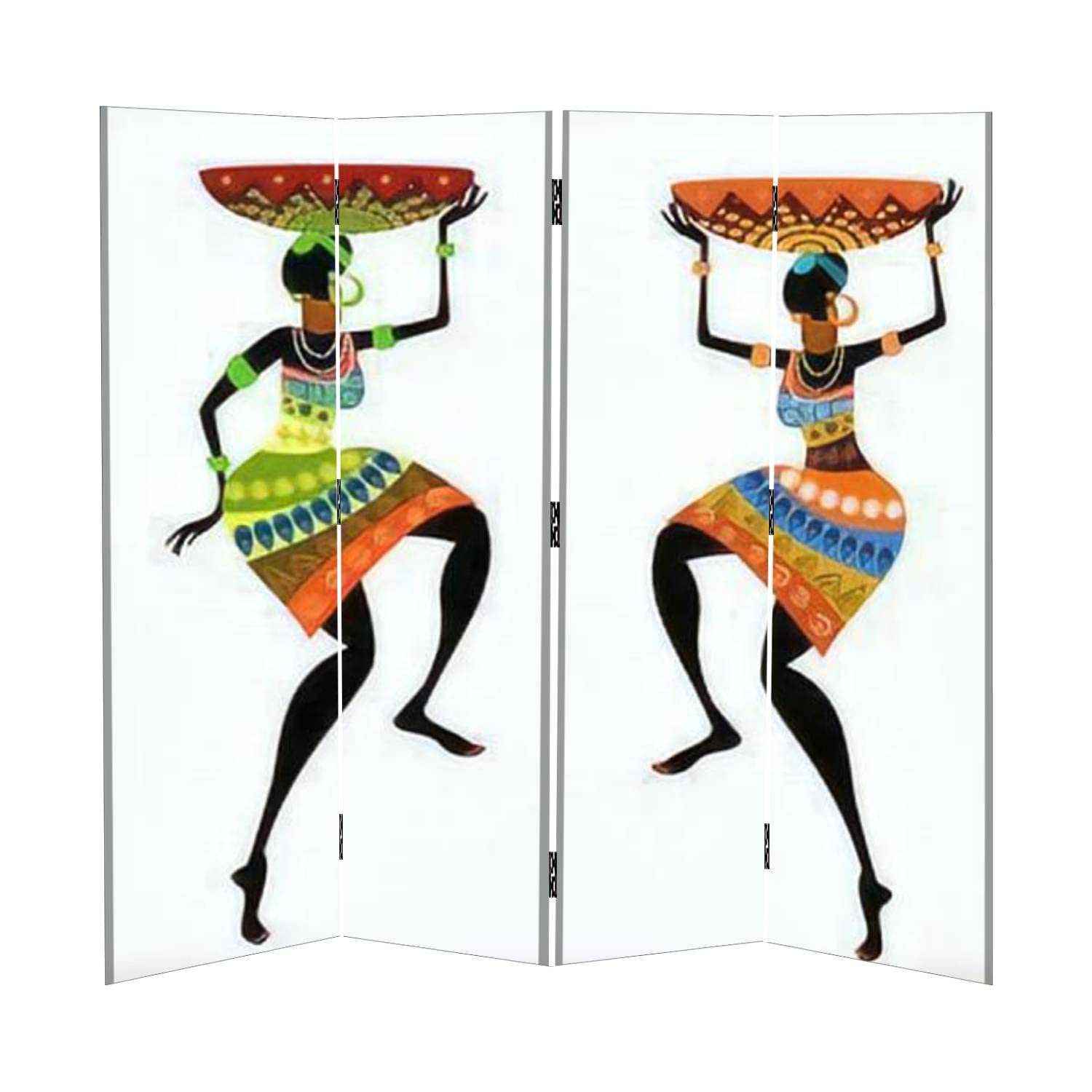 Ethnic Woman with Vase Canvas Room Divider - 4 Panel Folding Privacy Screen for Home & Office - Perfect for Bedroom Partition, Living Room Decor, and Temporary Wall Space Division