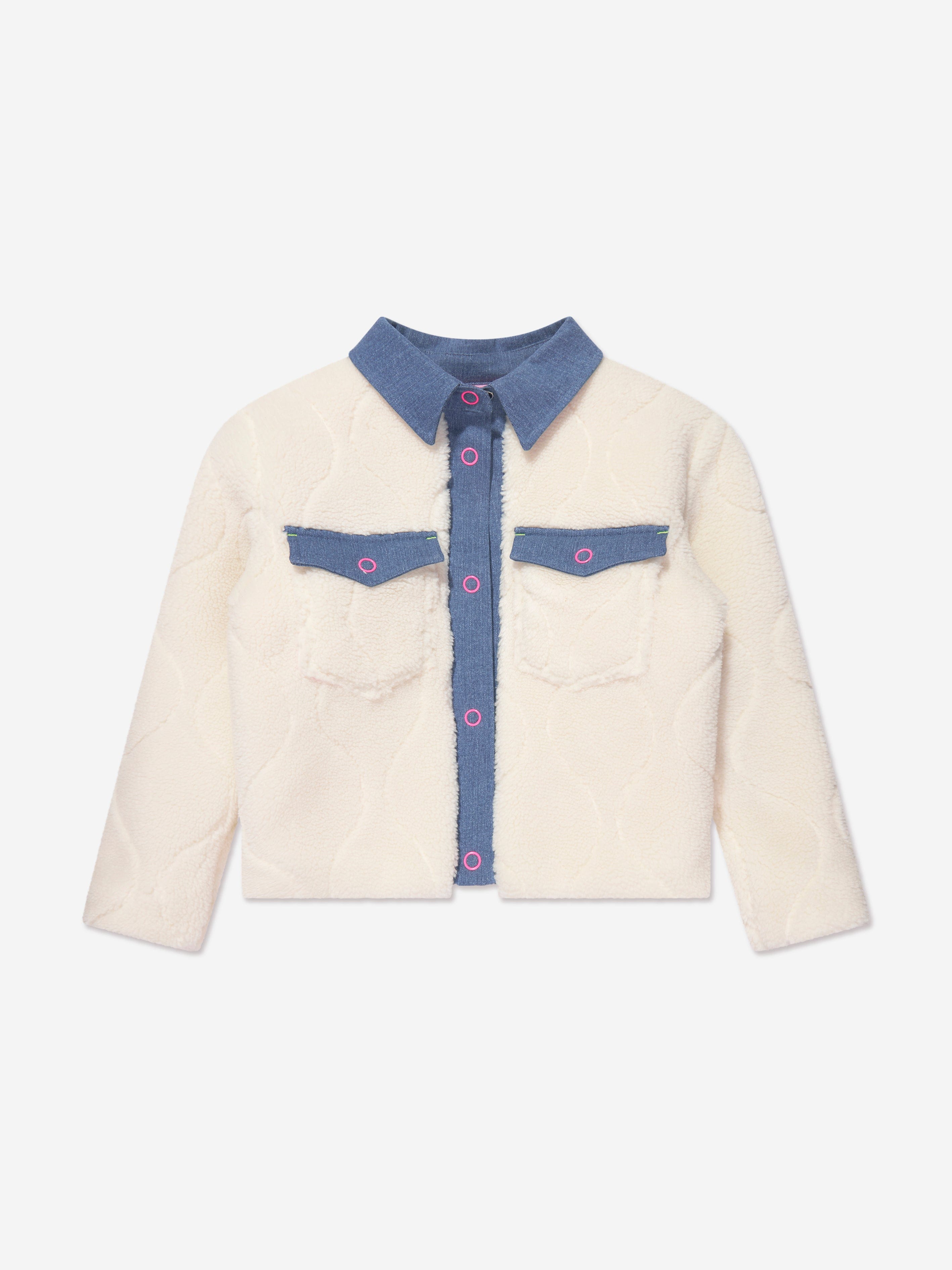 Billieblush Girls Faux Shearling Quilted Jacket in Ivory - Warm Winter Coat for School, Outdoor Play & Holiday Outfits