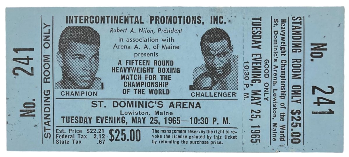 Authentic Muhammad Ali vs Sonny Liston May 25, 1965 Boxing Match Blue Standing Room Only Ticket - Rare Sports Memorabilia for Collectors & Boxing Fans - Perfect for Framing, Display, and Investment