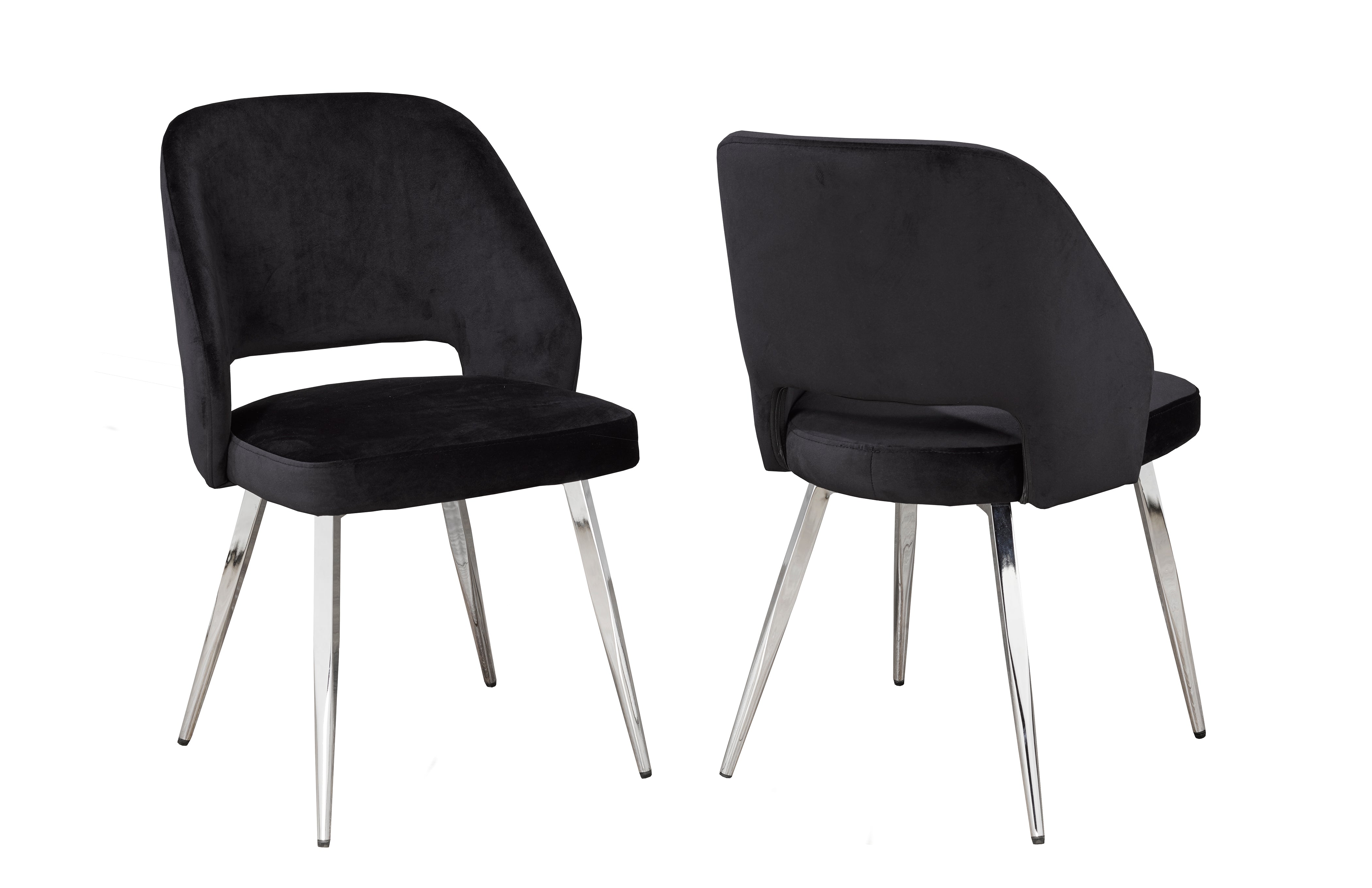 Luxury Black Velvet Dining Chairs Set of 2 - Modern Upholstered Kitchen Chairs with Metal Legs for Dining Room, Kitchen, or Breakfast Nook