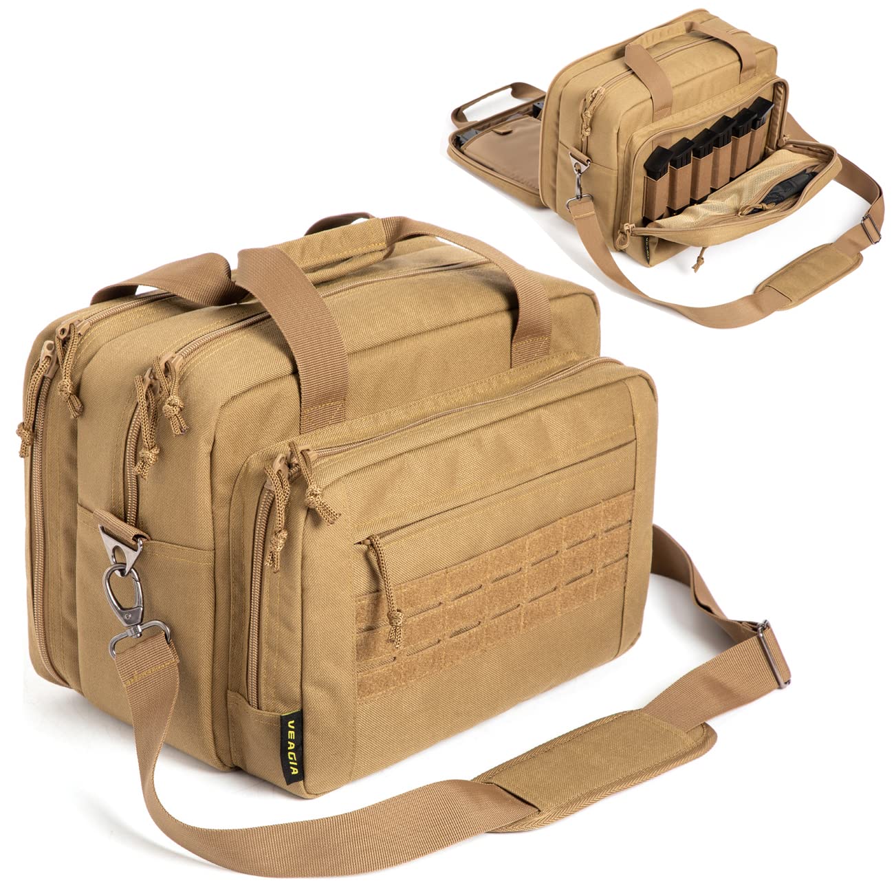 VEAGIA Lockable Double Layer Pistol Range Bag with Explosion-Proof Zipper - Gun Case for Pistols, Magazines & Accessories - Durable Soft Carrying Case for Shooting Range, Hunting & Outdoor Sports