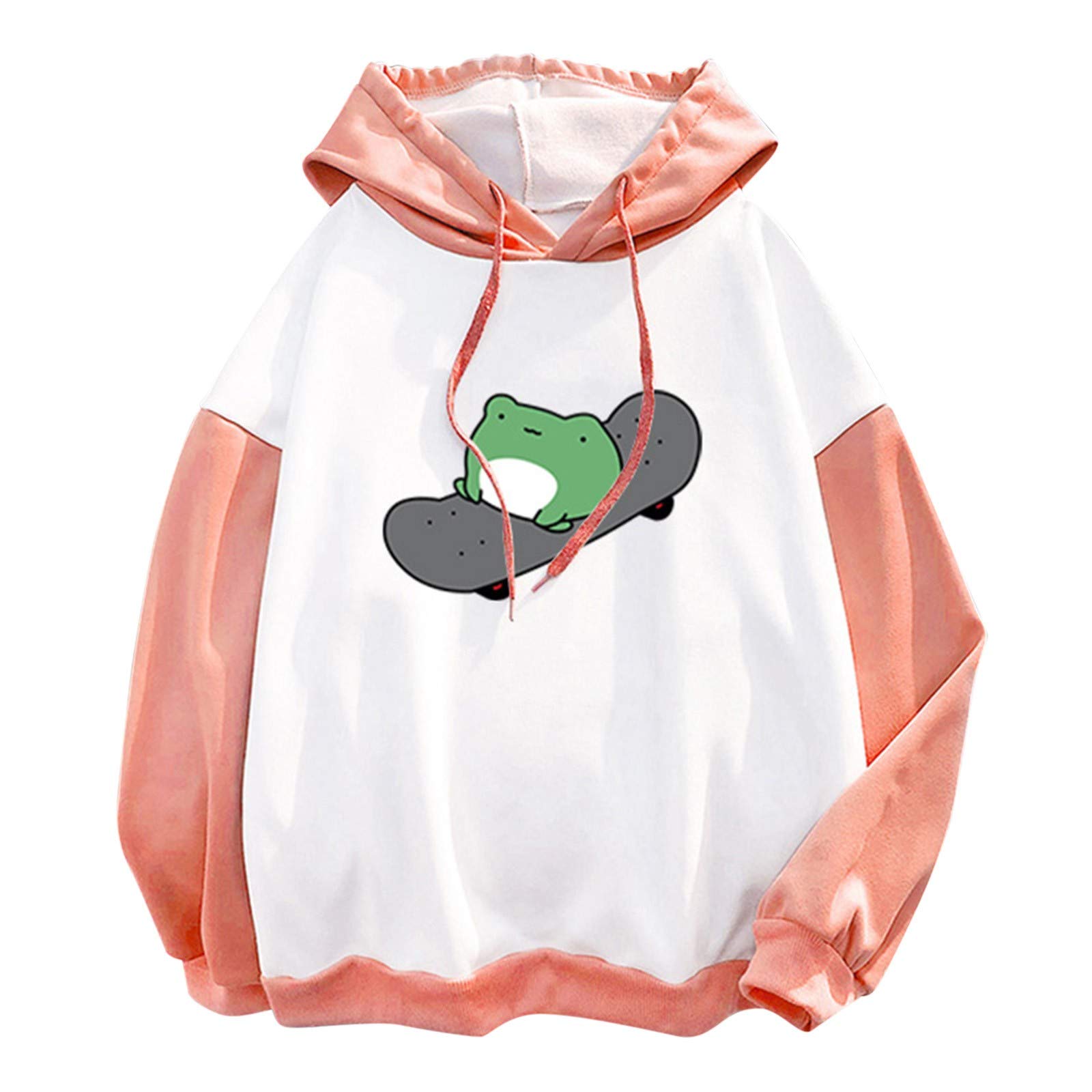 COOKI Women's Colorblock Skateboard Frog Printed Pullover Hoodie - Long Sleeve Casual Sweatshirt for Skateboarding, Streetwear & Everyday Comfort