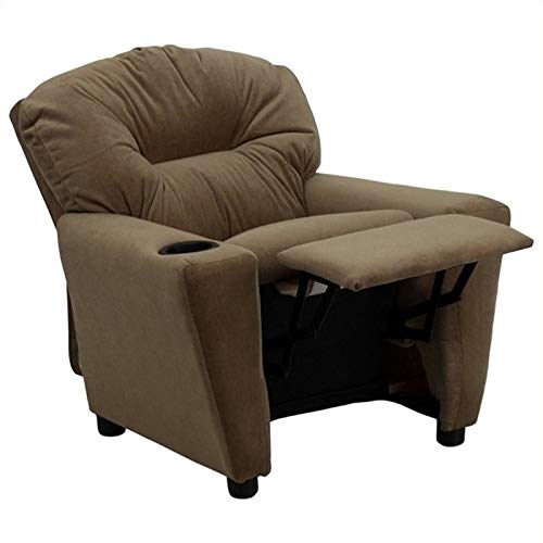 BOWERY HILL Kids Recliner Chair - Brown PU Leather Reclining Chair with Cup Holder for Boys and Girls - Perfect for Bedroom, Playroom, and Movie Nights