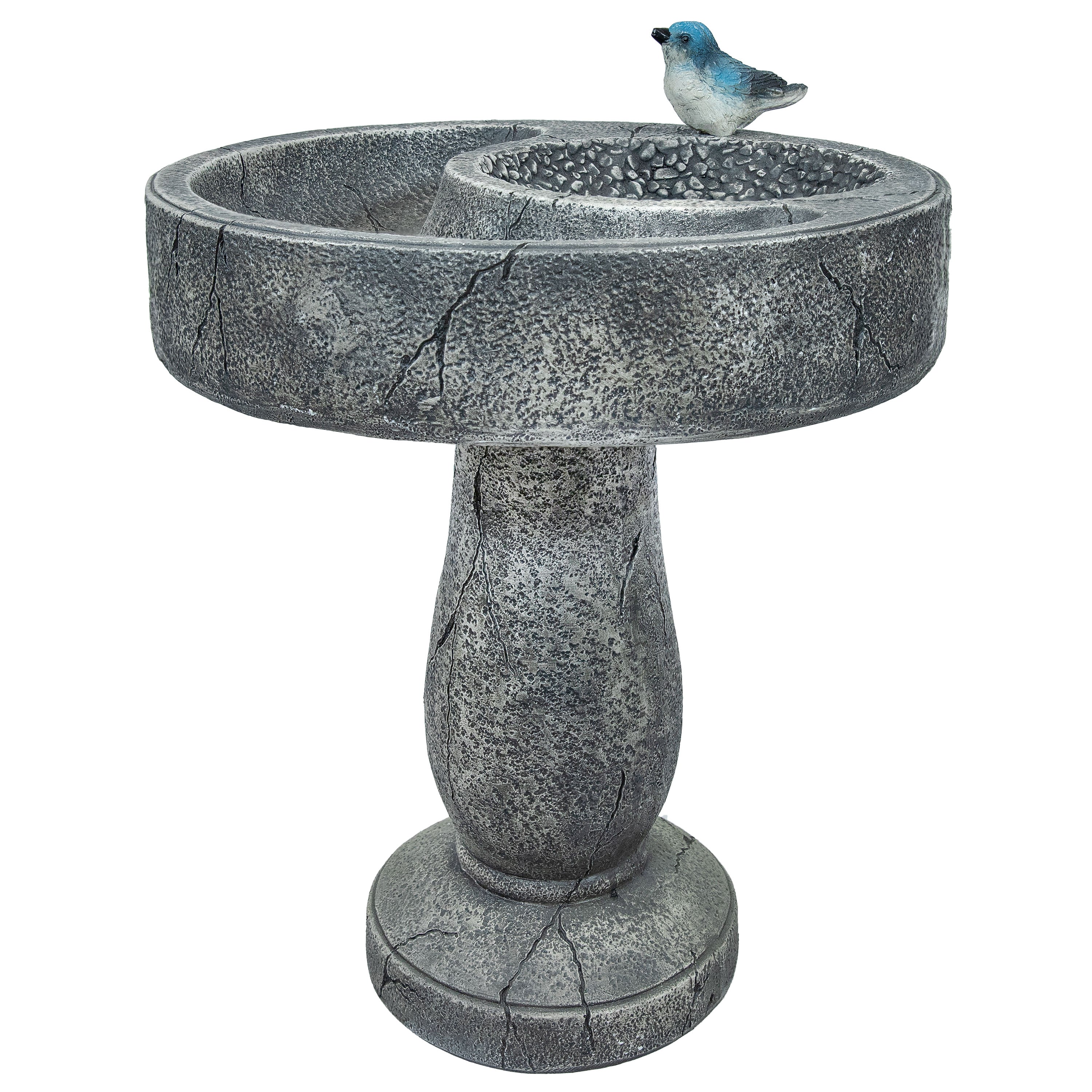 Sunnydaze Traditional Resin Bird Bath with Feeder Compartment - 27 Inch Outdoor Garden Decor for Attracting Birds & Enhancing Backyard Aesthetics