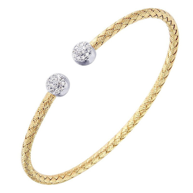 CZ Gold Plated Silver 3mm Mesh Cuff Bangle Bracelet for Women - Elegant Stackable Jewelry for Party, Wedding & Everyday Wear