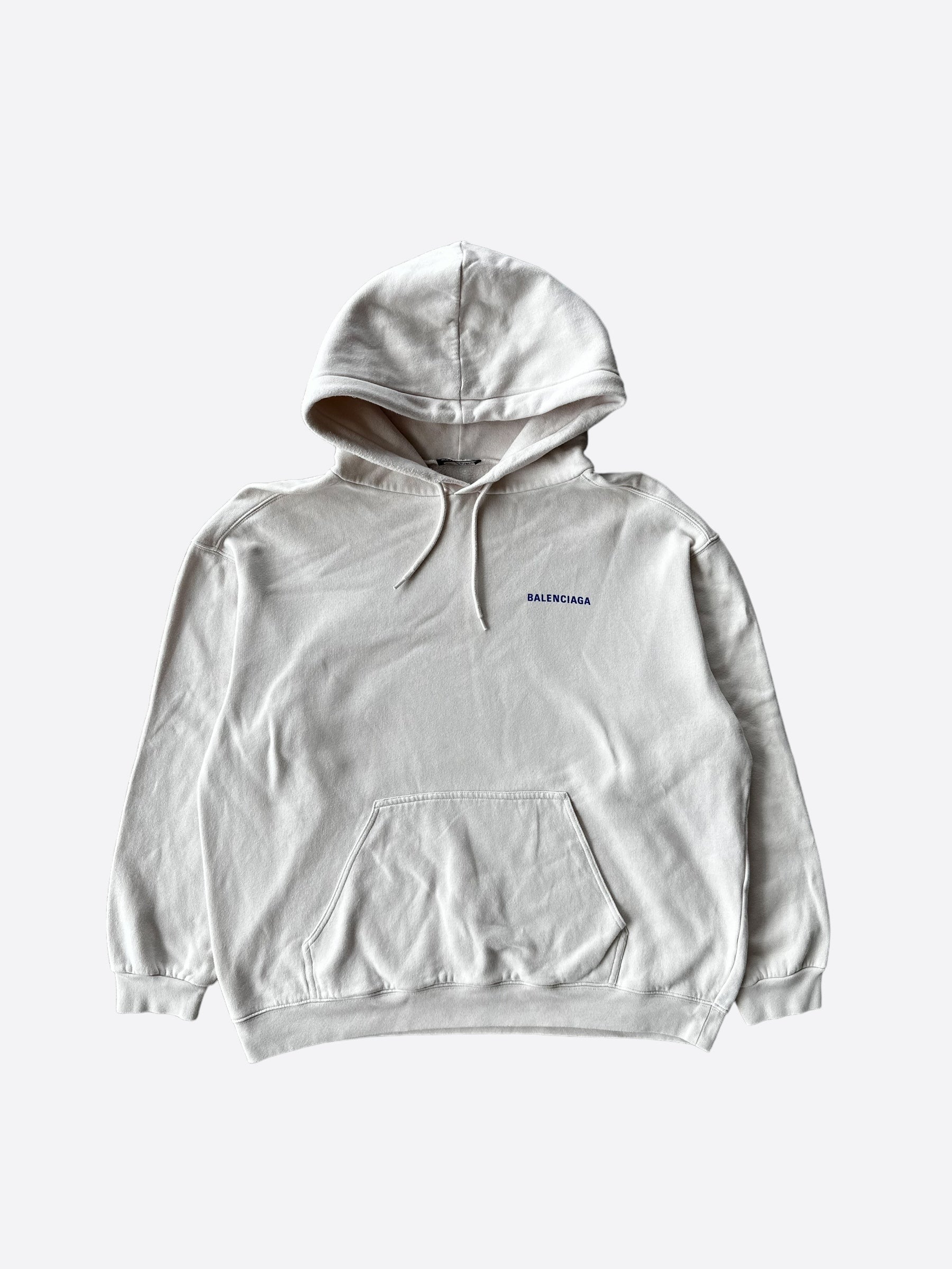 Balenciaga White & Blue Logo Hoodie for Men & Women | Streetwear Fashion, Casual Wear, Comfortable Pullover | Perfect for Gym, Travel & Everyday Outfits