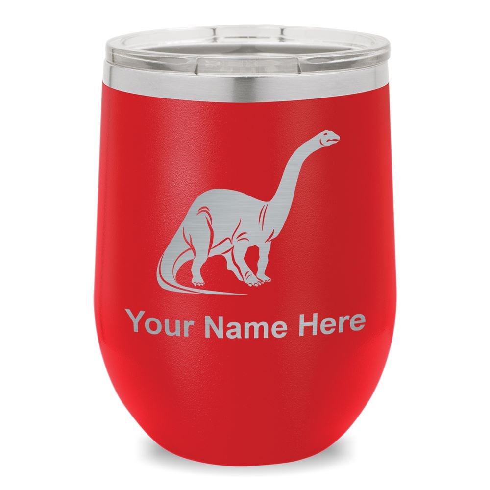 Personalized Brontosaurus Dinosaur Wine Glass Tumbler - Engraved Red Stemware for Gifts, Parties & Dinosaur Lovers - Perfect for Weddings, Birthday Celebrations & Themed Events