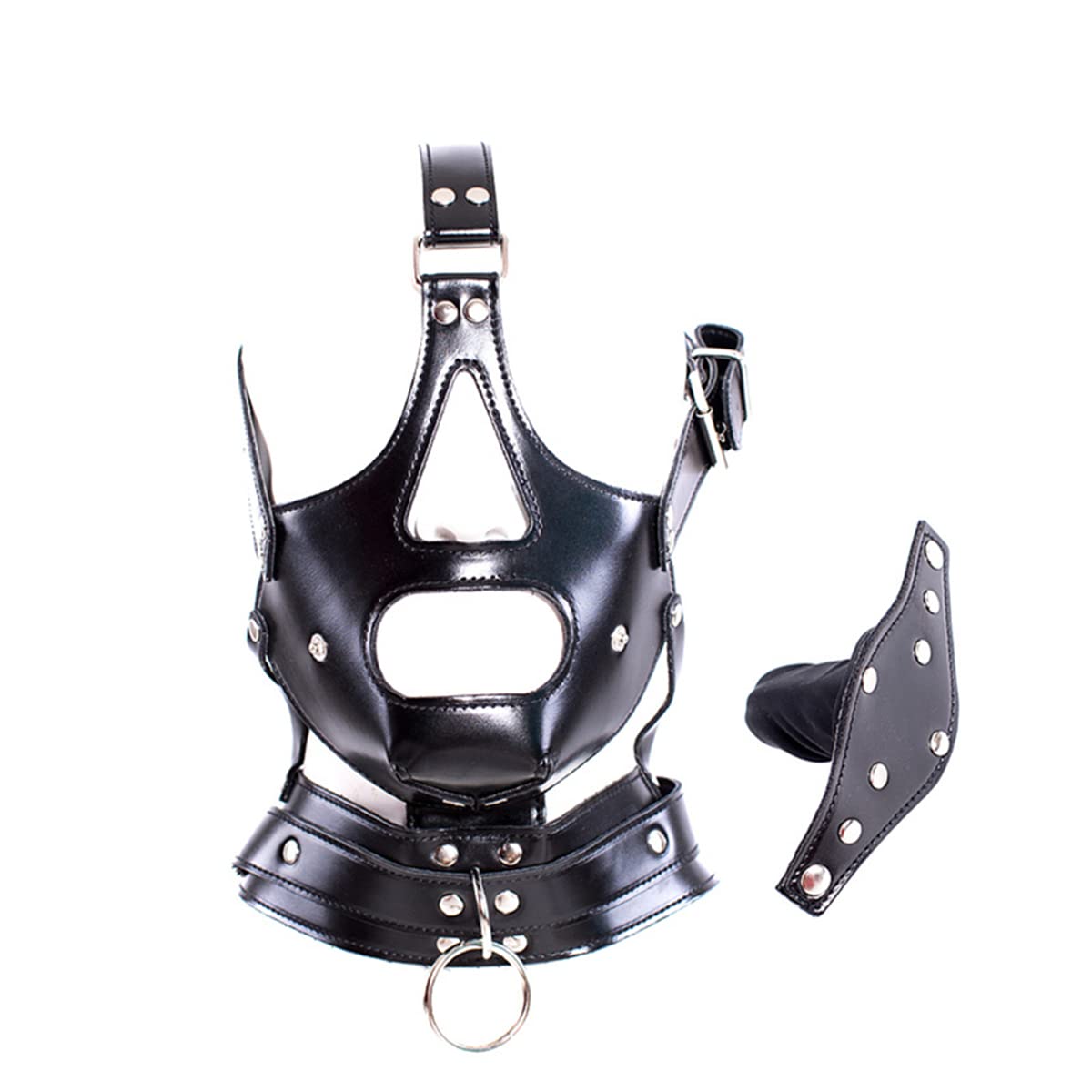 Premium SM Leather Bondage Head Harness with Detachable Dildo - BDSM Restraint Mouth Gag Mask for Adults - Fetish Gear for Role Play, Bondage, and Dominance Scenes