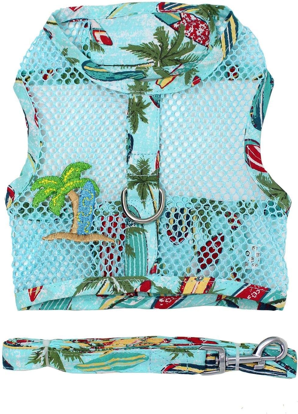 Cool Mesh Dog Harness - Breathable Step-in Design with Leash Attachment for Small Dogs - Perfect for Walking, Running & Beach Adventures (Surfboard & Palm Print)