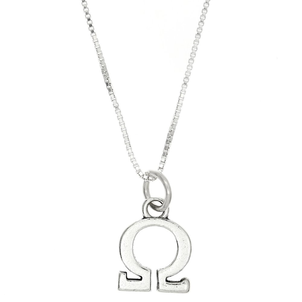 Sterling Silver Oxidized Greek Letter Omega Charm Necklace - Sorority Jewelry Gift for Women with 18