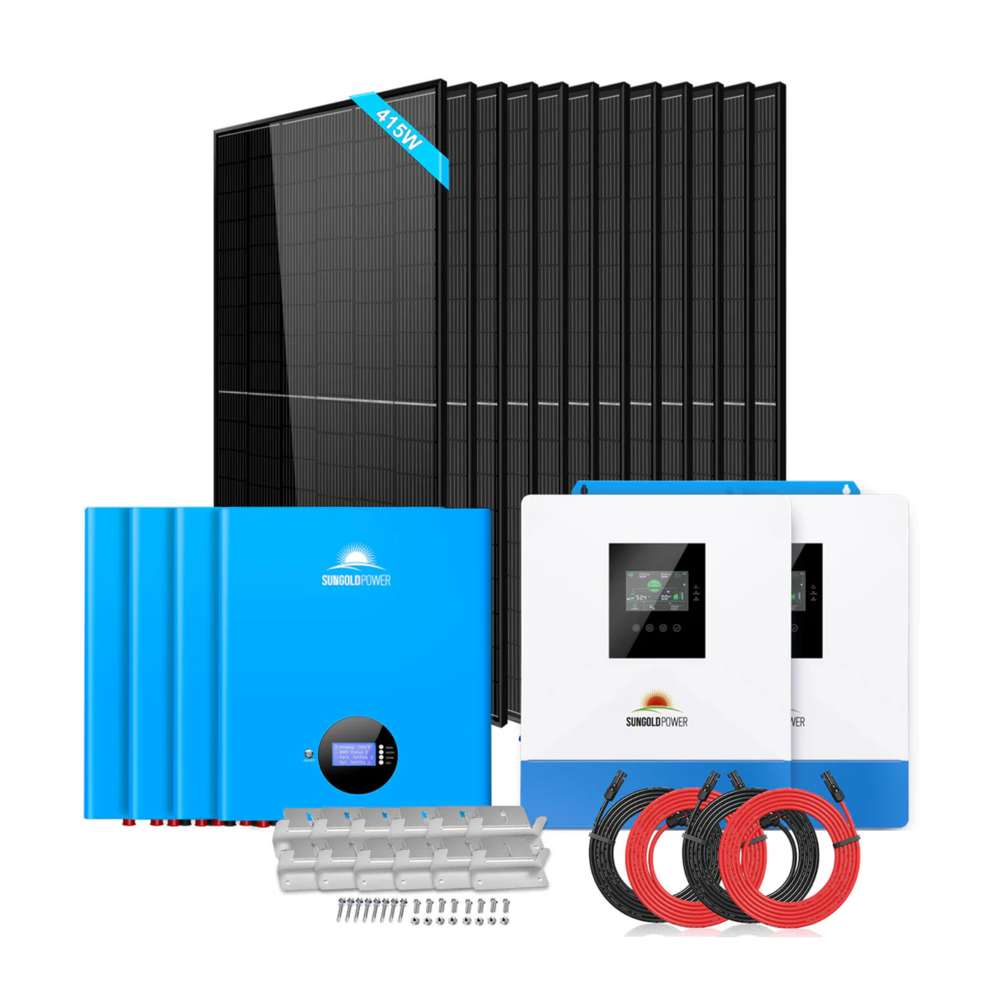 SunGoldPower 10kW Off Grid Solar Kit with 20.48kWh Lithium Battery & 12x415W Solar Panels | 48VDC 120VAC/240V Powerwall System | Perfect for Home Backup, RV & Remote Power Supply