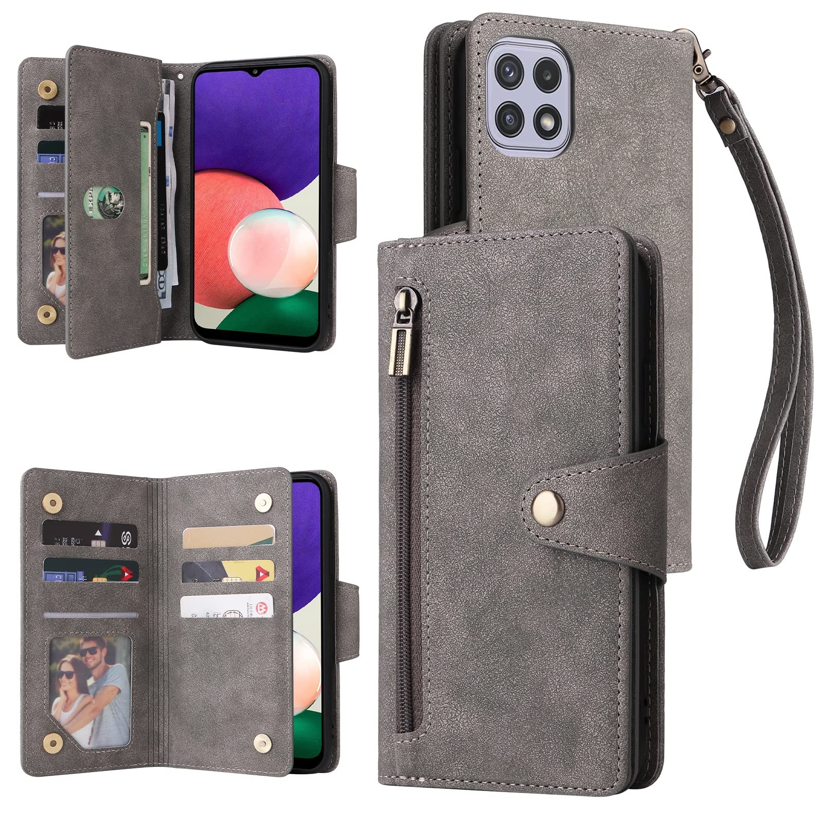 **Samsung Galaxy A22 5G Leather Wallet Case – Magnetic Flip Cover with Multi-Card Holder & Zipper Pocket | Slim Protective Phone Case for Everyday Use, Travel & Business**