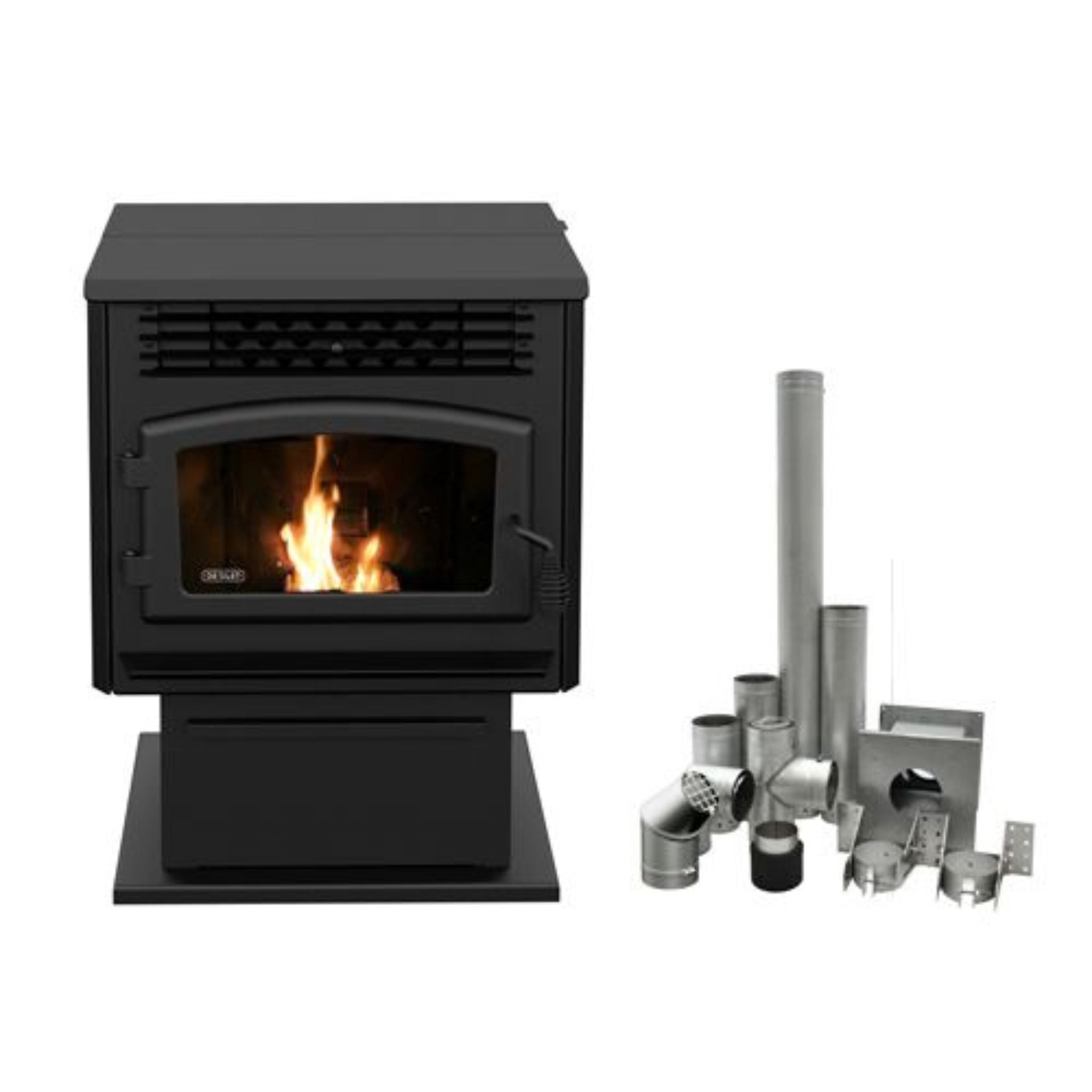 Drolet Eco 55 Pellet Stove with 3 Ground Floor Kit DP00070KVG - Efficient Home Heating for Living Rooms, Basements & Cabins