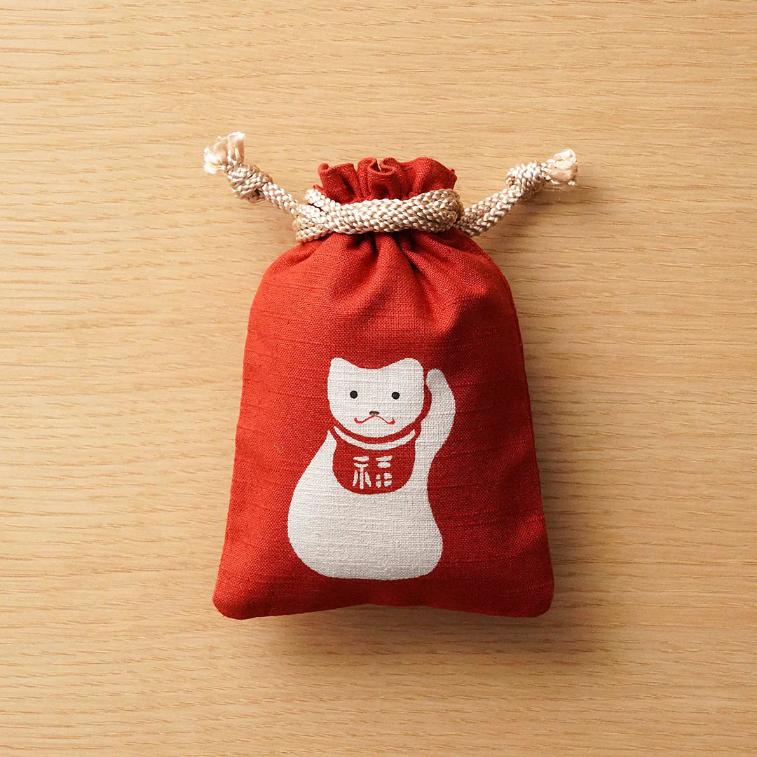 Katazome Small Talisman Bag - Japanese Lucky Cat Drawstring Pouch - Traditional Japanese Craft Bag for Good Luck Charms, Jewelry & Travel Essentials | Perfect for Gifts, Feng Shui & Spiritual Protection