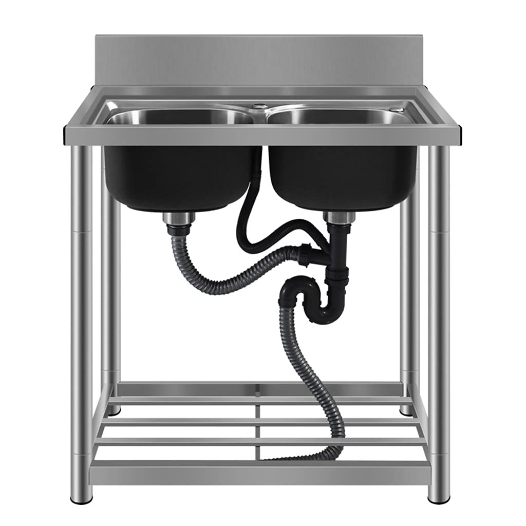 Premium Stainless Steel Kitchen Sink with Brackets - Heavy Duty Commercial Bar & Restaurant Sink Unit with Faucet, Storage Rack & Water Tank - Perfect for Laundry Room, Backyard, Garage & Outdoor Use