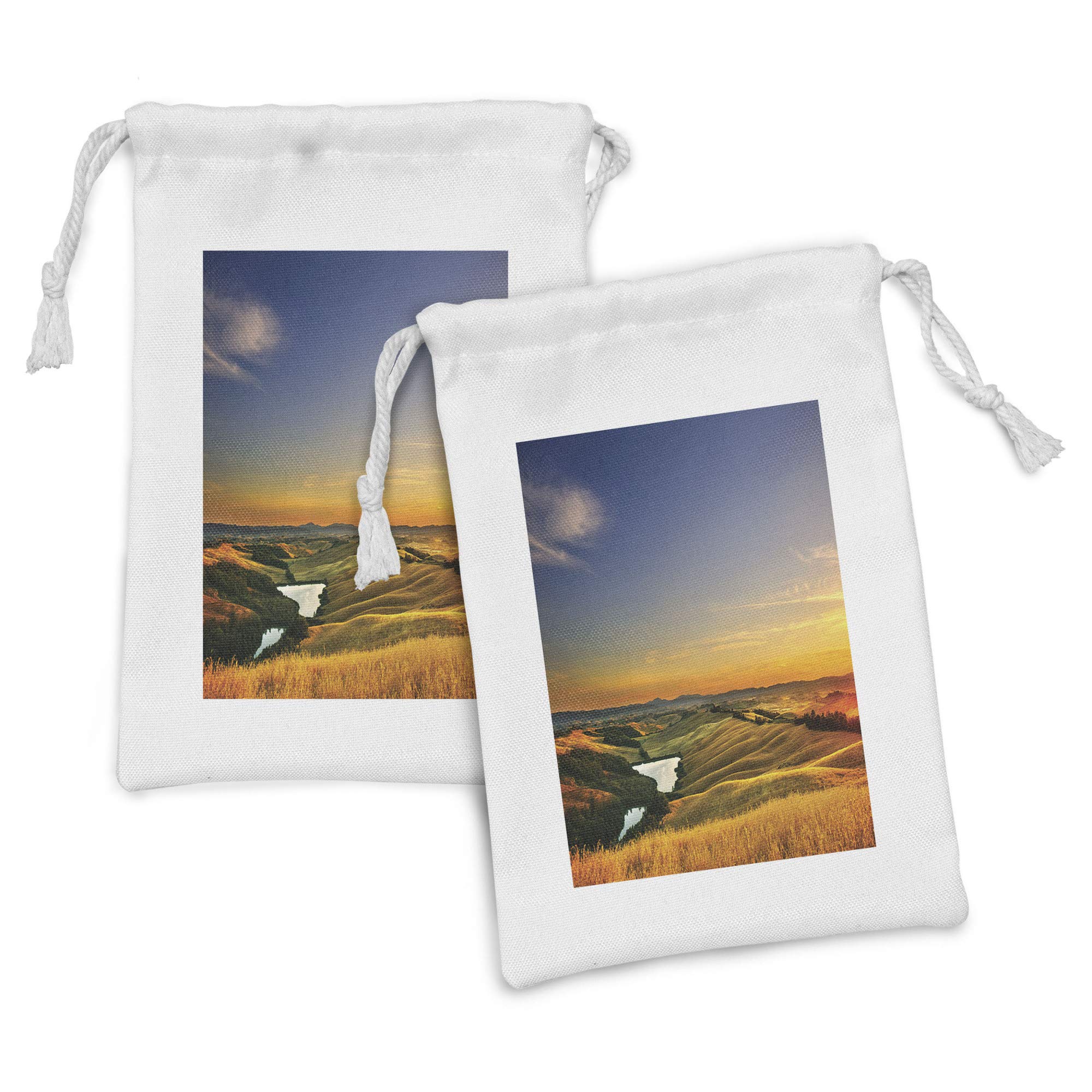 Ambesonne Italian Fabric Pouch Set of 2 - Mediterranean Valley Lake Nature Drawstring Bags (9