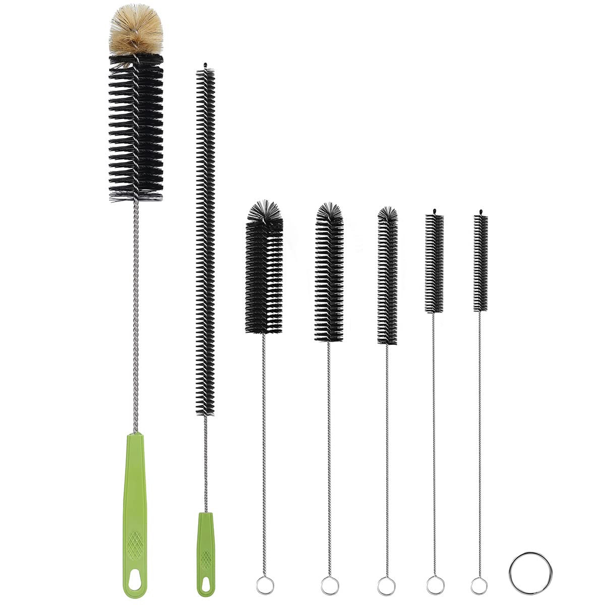 Stainless Steel Bottle Brush Set - Long Handle Cleaning Brush for Baby Bottles, Wine Glasses, Water Bottles, Keyboards & Straws | Durable Kitchen & Home Cleaning Tool for Narrow Spaces