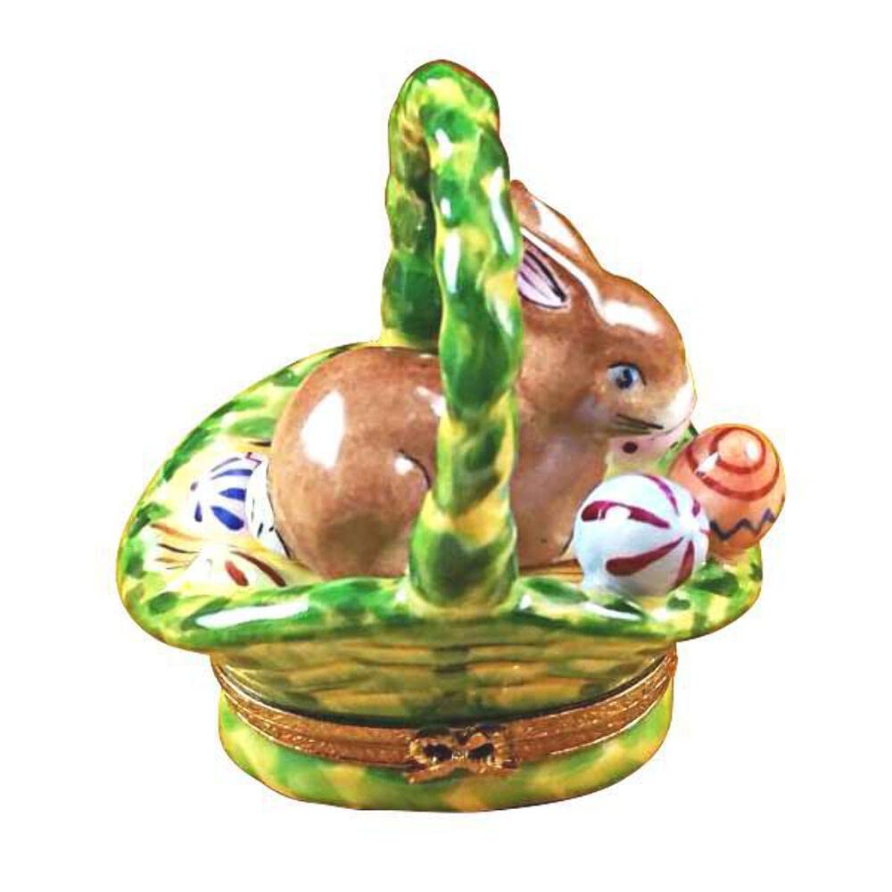 Authentic Limoges Rabbit Basket with Easter Eggs - Handcrafted French Porcelain Figurine Gift Box - Perfect for Easter Decorations, Collectible Keepsakes & Luxury Home Decor