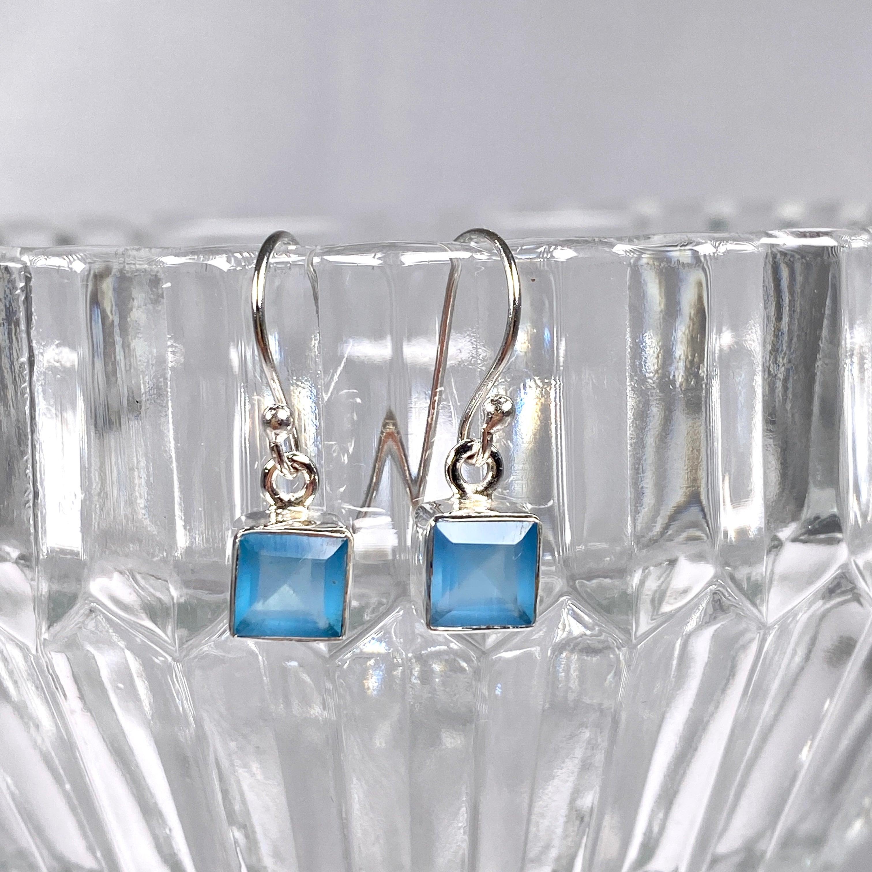 Blue Chalcedony Petite Square Faceted Earrings R2363 BCS - Elegant Dainty Jewelry for Women, Perfect for Parties, Weddings & Everyday Wear