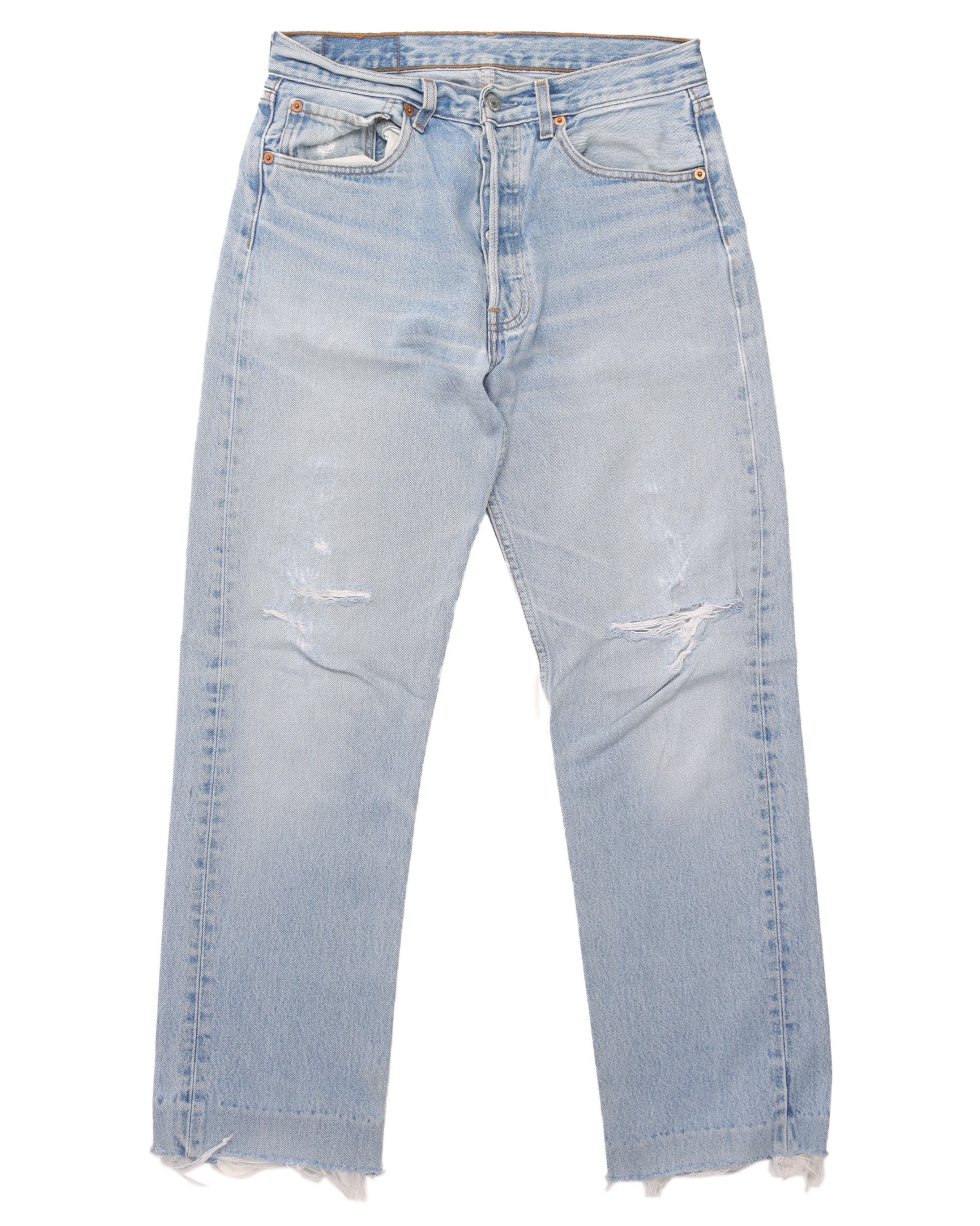 Vintage 1990's Levi's Red Tab 501 Raw Hem Denim Jeans for Men - Classic Straight Fit Distressed Denim Pants for Casual Wear & Retro Fashion