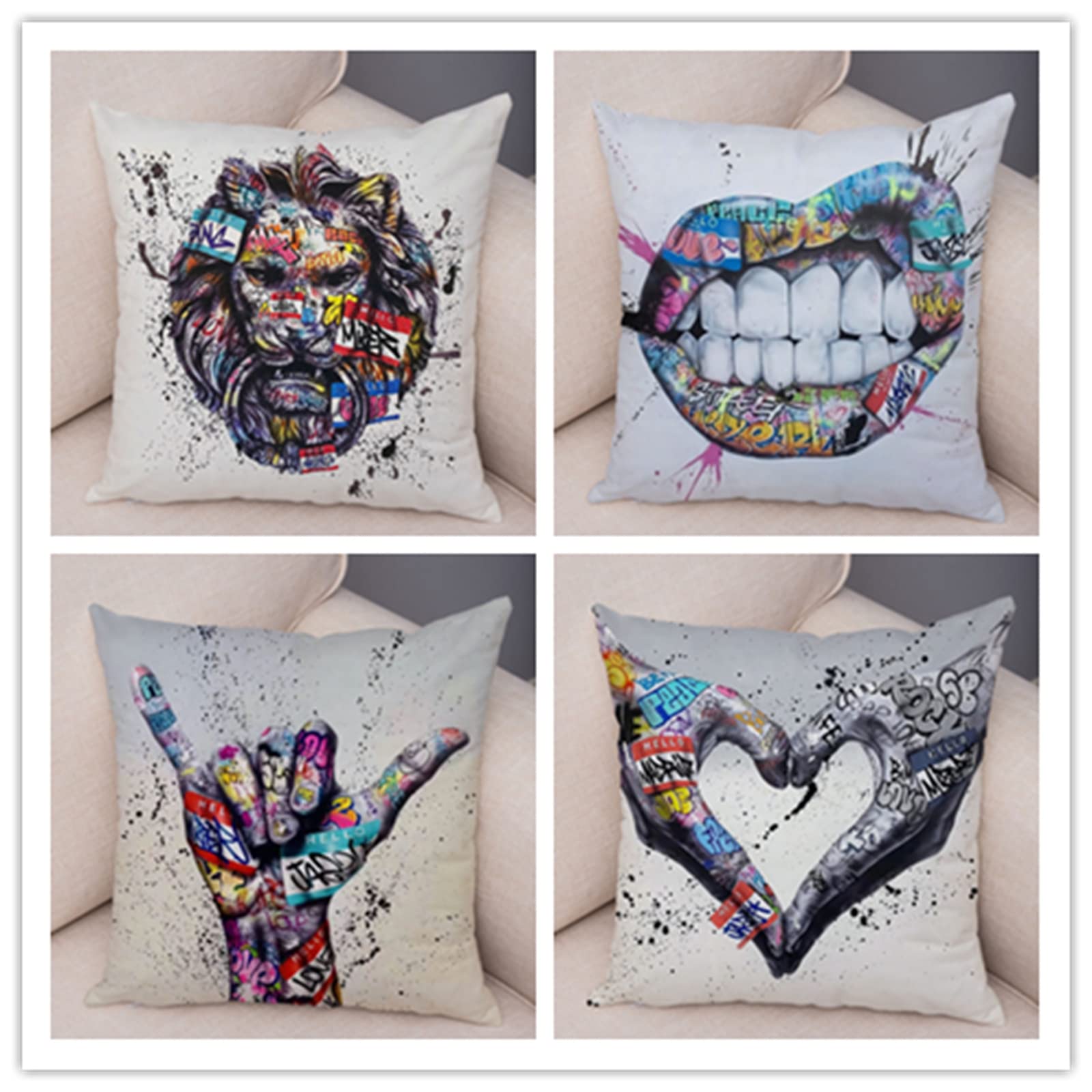 Vibrant Graffiti Pillow Covers 14x14 Inch Set of 4 - Waterproof Outdoor Throw Pillow Covers, Soft Double-Sided Square Decorative Pillows for Couch, Sofa, Bedroom & Living Room - Perfect for Home Decor, Patio Furniture & Dorm Room Essentials (Pack of 4)