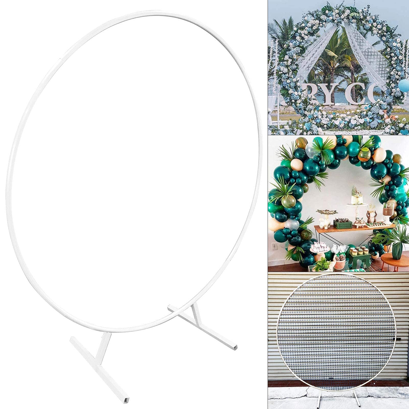 White Metal Round Backdrop Stand - Circle Wedding Arch for Balloons, Flowers & Rings - Perfect for Weddings, Parties, Photo Booths & Events