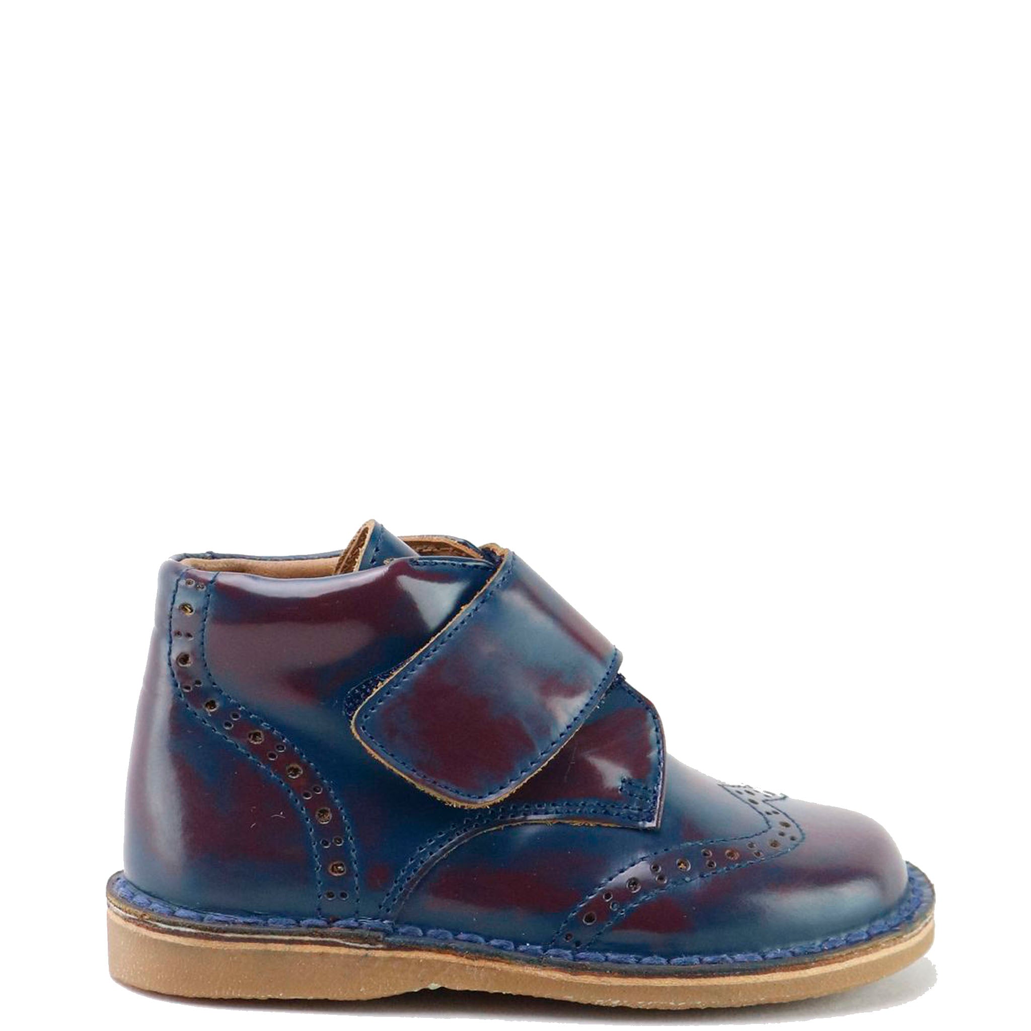 Stylish Blue and Burgundy Brushed Velcro Wingtip Booties for Men - Comfortable Slip-On Dress Shoes for Work, Office & Formal Occasions