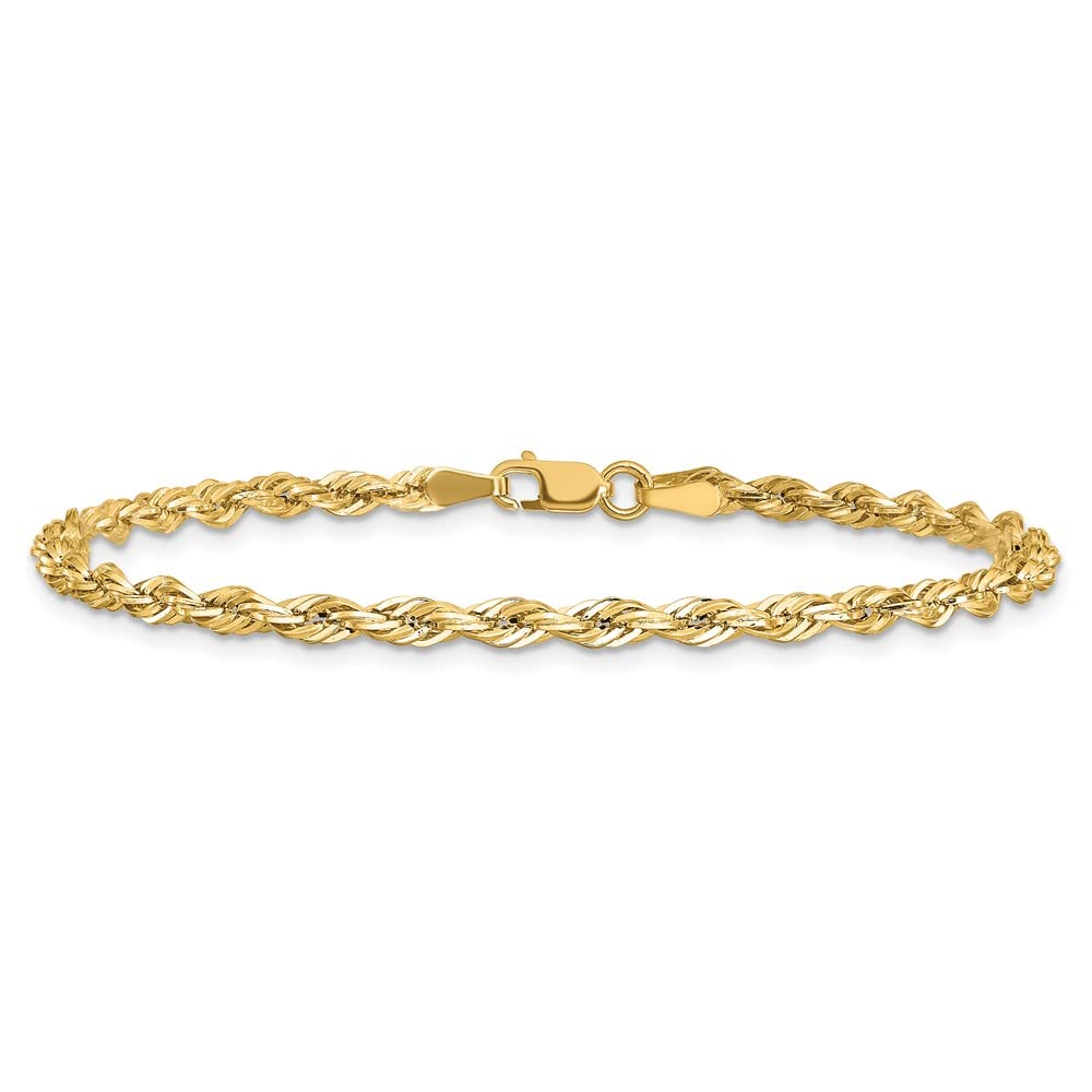 10K Solid Yellow Gold 3mm Rope Chain Bracelet for Women - Durable & Hypoallergenic Jewelry for Everyday Wear, Gifts & Special Occasions