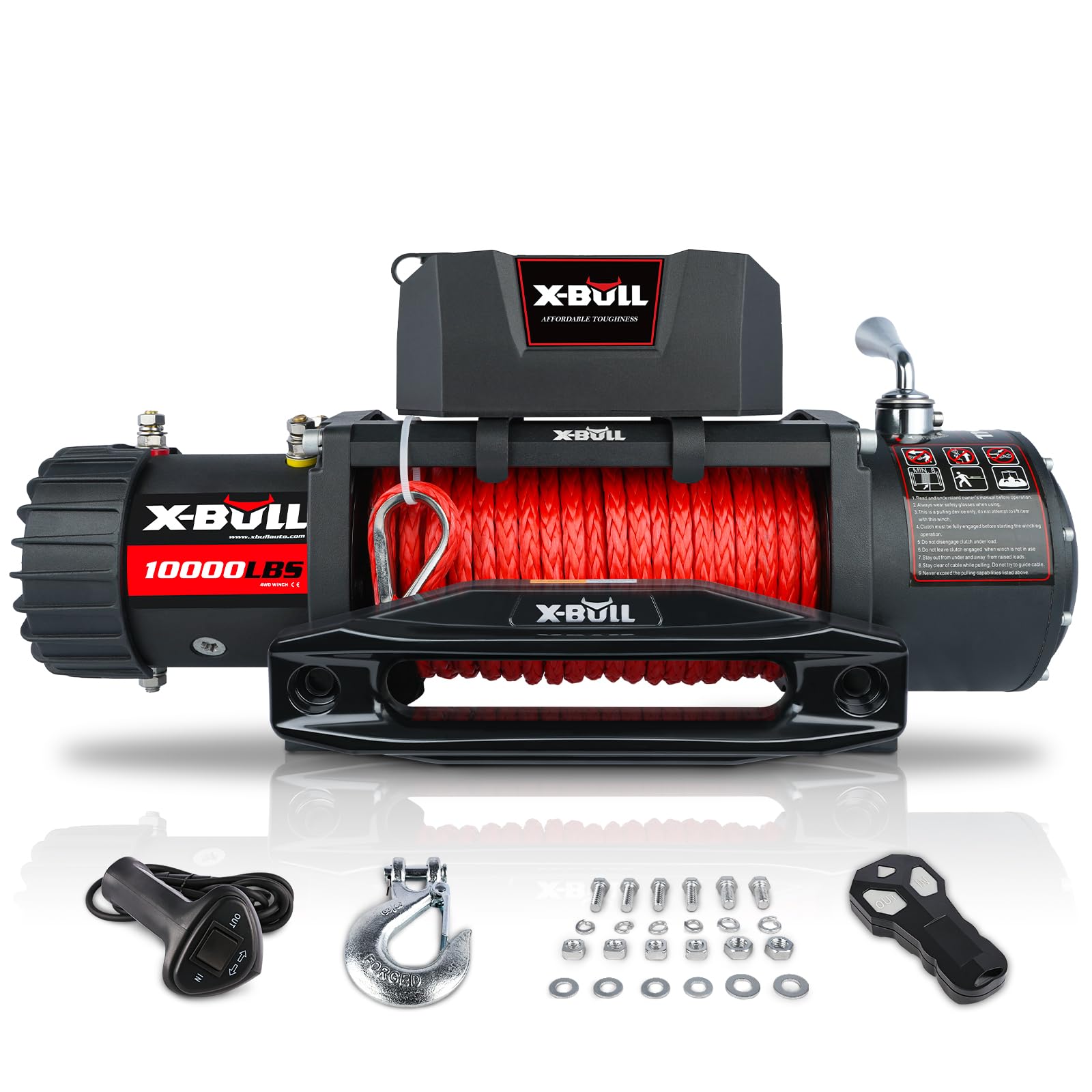 X-BULL 10000 lb Electric Winch Kit - 12V Waterproof Off-Road Winch with Synthetic Rope, Hawse Fairlead & Wireless Remote - Perfect for Jeep, Truck & SUV Recovery in Mud, Snow & Tough Terrain