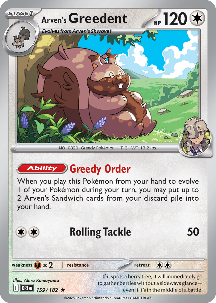 Arven's Greedent 159/182 Pokemon TCG Card - Rare Collectible for Trading Card Game Battles & Pokemon Card Collectors